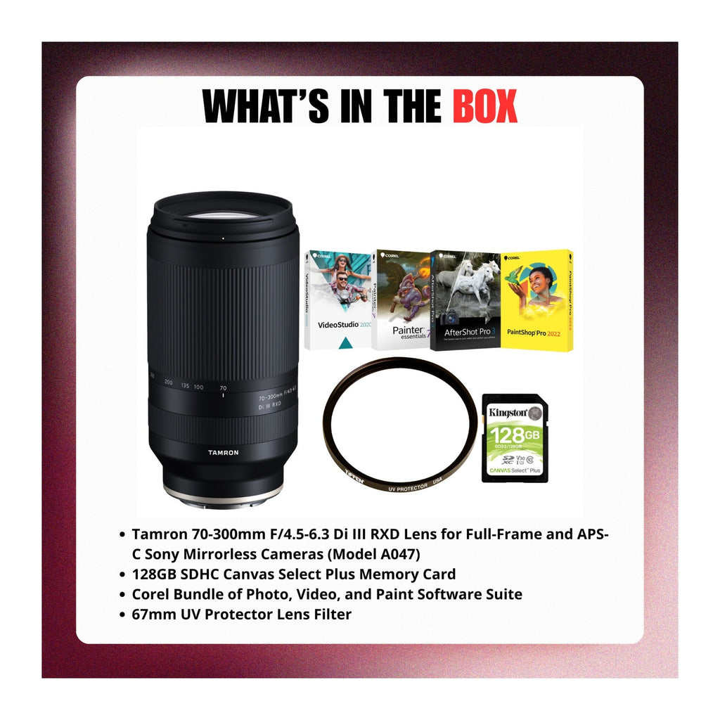 Tamron 70-300mm F/4.5-6.3 Di III RXD Lens (Sony E-Mount) with Accessories Bundle