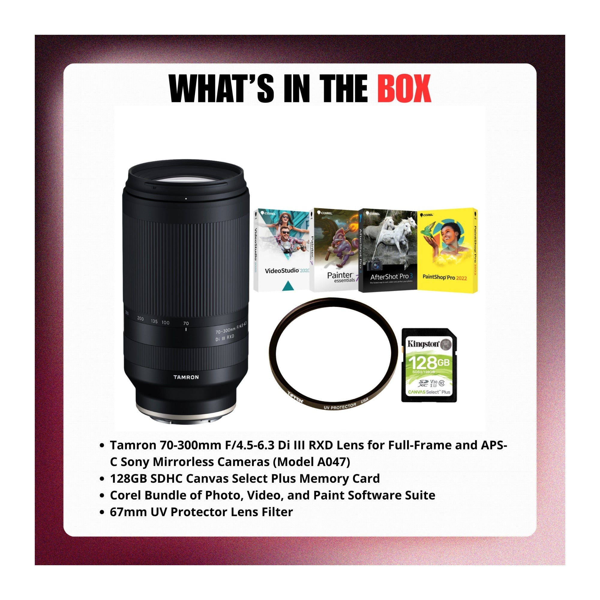 Tamron 70-300mm F/4.5-6.3 Di III RXD Lens (Sony E-Mount) with Accessories Bundle