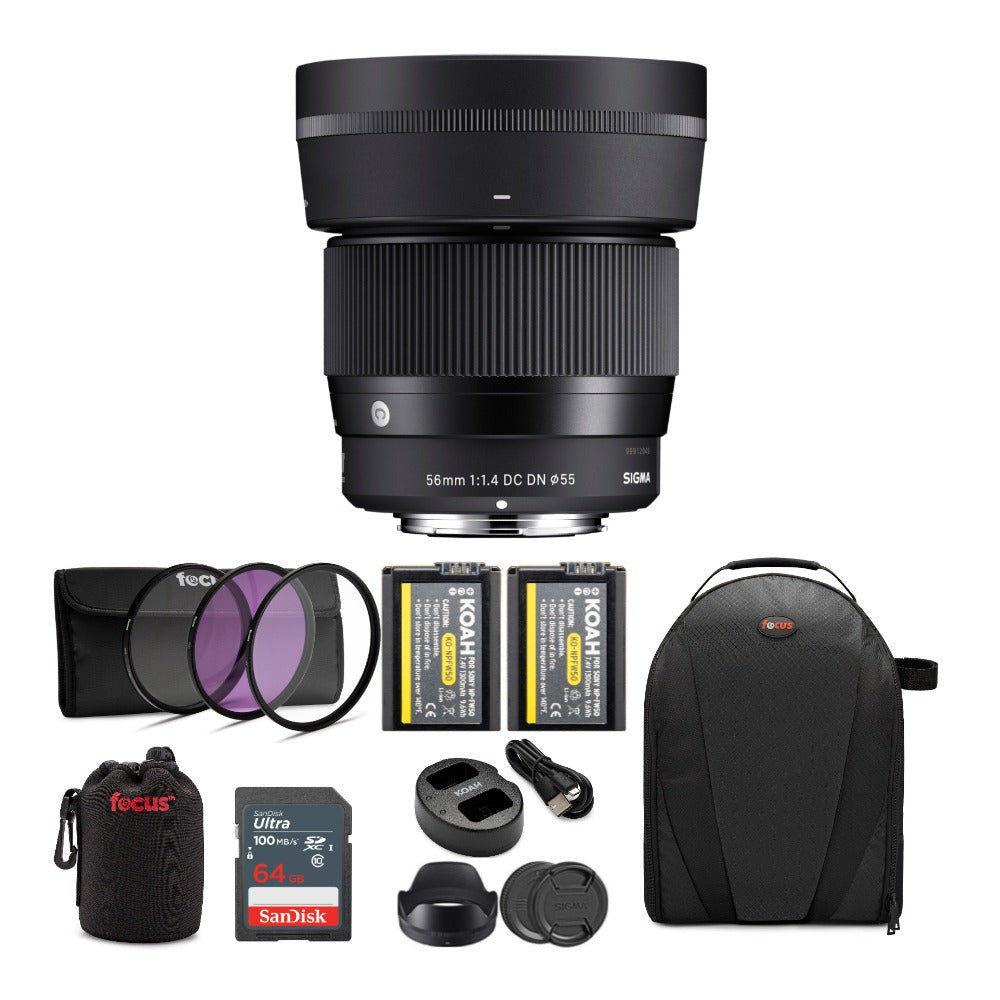 Sigma 56mm f/1.4 DC DN Contemporary Lens for Sony E-Mount Cameras Bundle