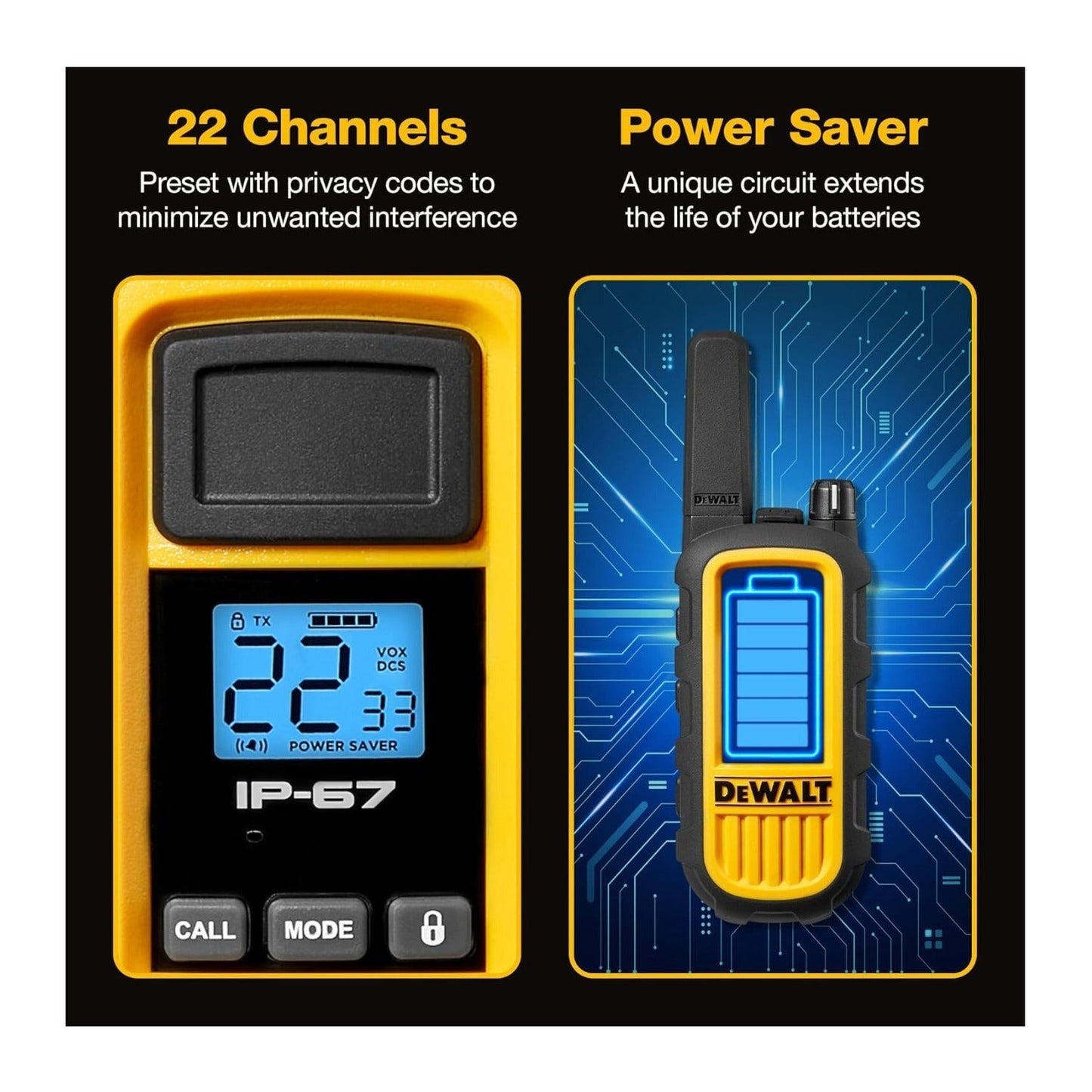 DEWALT FRS Walkie Talkies 4 Pack with Headsets, Long Range 2-Way Radios and IP67