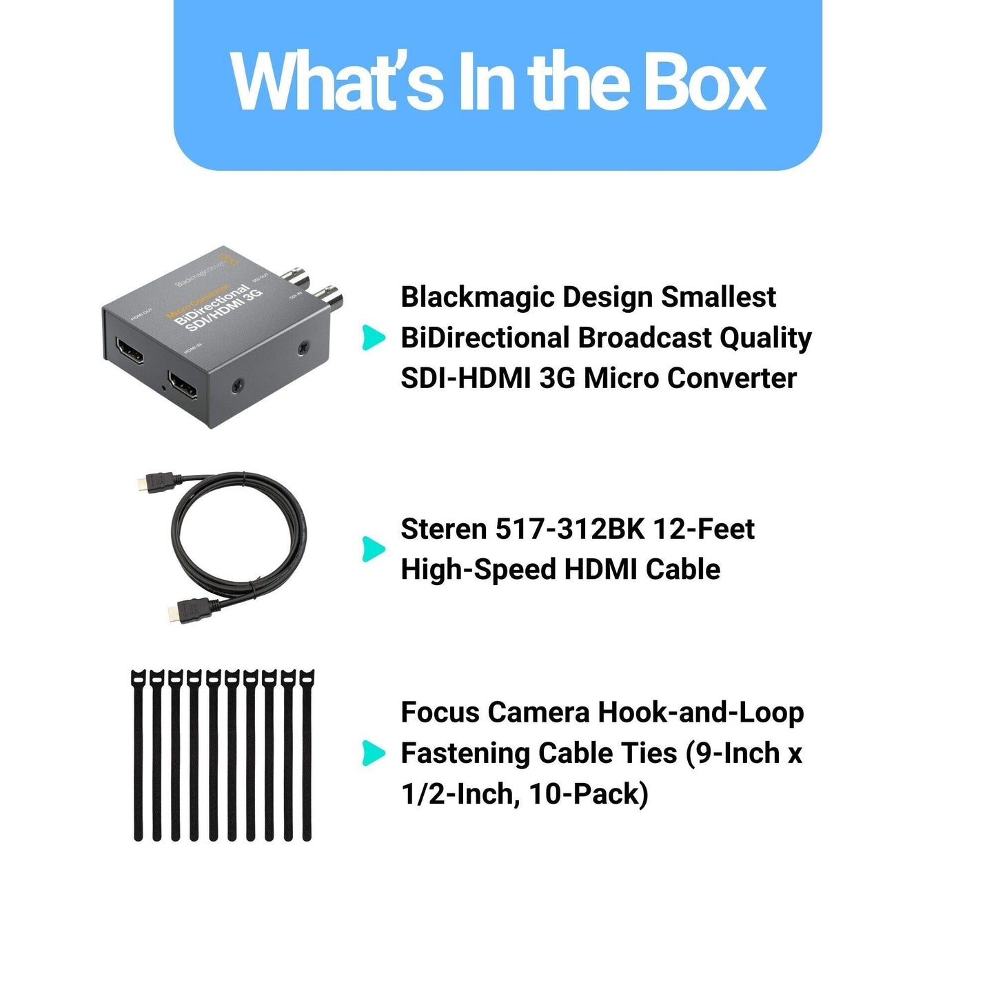 Blackmagic Design Bi-Direct SDI-HDMI 3G PSU Micro Converter (Black) with 12-Feet HDMI Cable