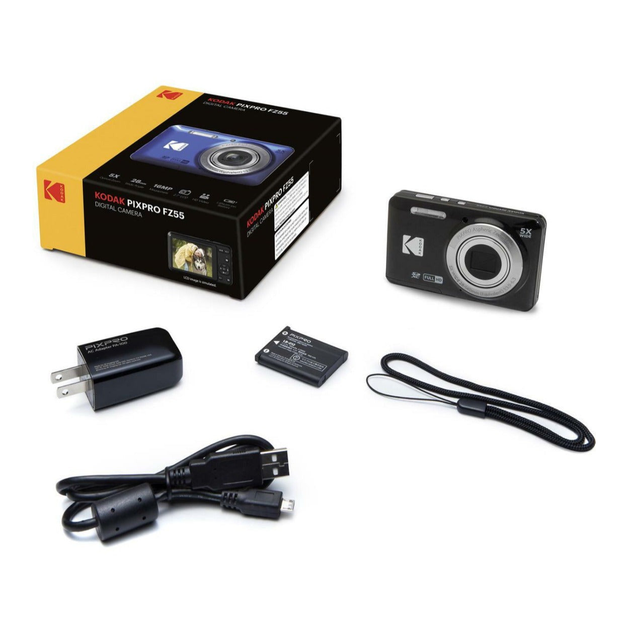 Kodak Pixpro Friendly Zoom FZ55 Digital Camera (Black) Bundle with Accessories
