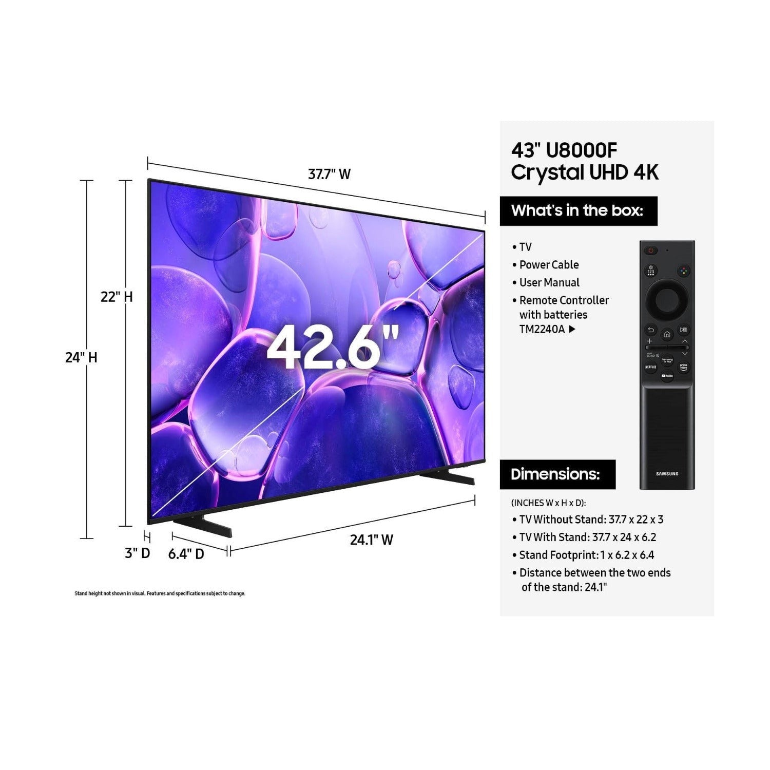 Samsung U8000F 43-inch UHD 4K Smart TV with Crystal Processor and Tizen OS