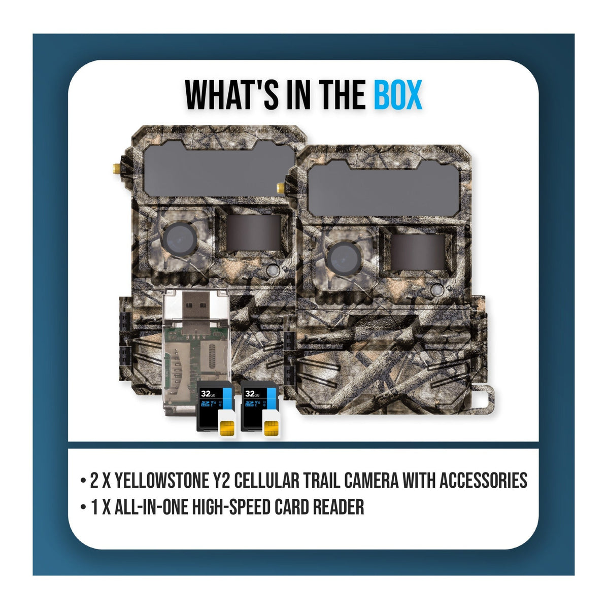Yellowstone Y2 Cellular Trail Camera Bundle with High-Speed Card Reader, and Accessories (2-Pack)