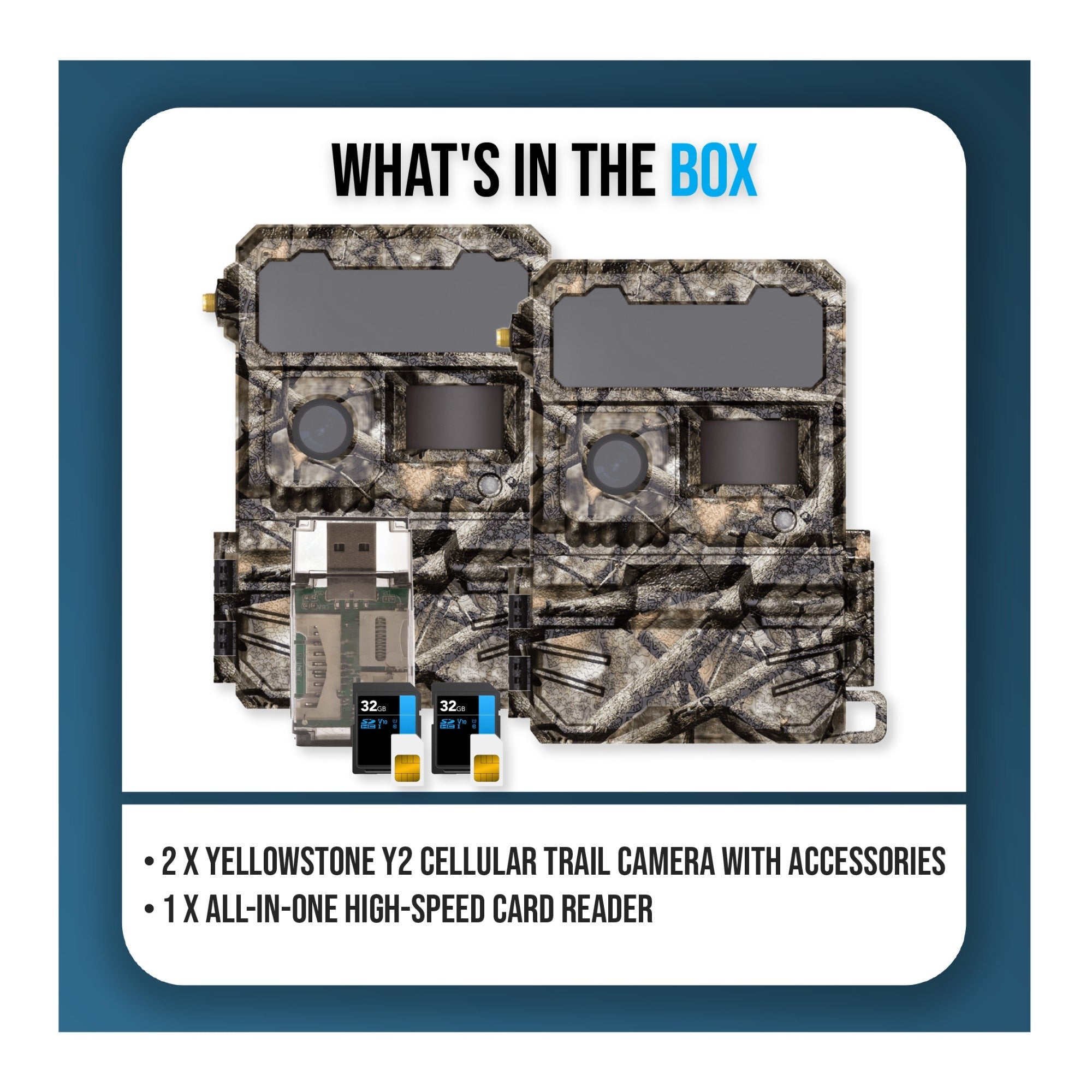 Yellowstone Y2 Cellular Trail Camera Bundle with High-Speed Card Reader, and Accessories (2-Pack)