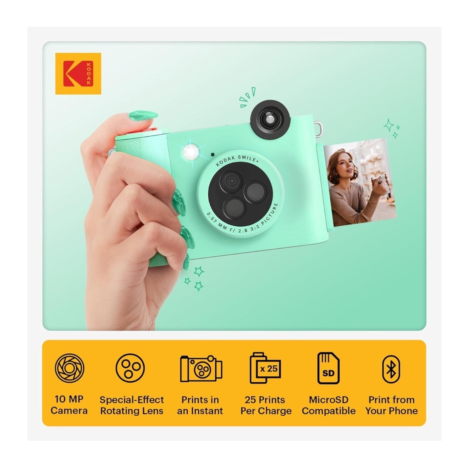 KODAK Smile+ Wireless Digital Instant Print Camera with Effect-changing Lens (Green)