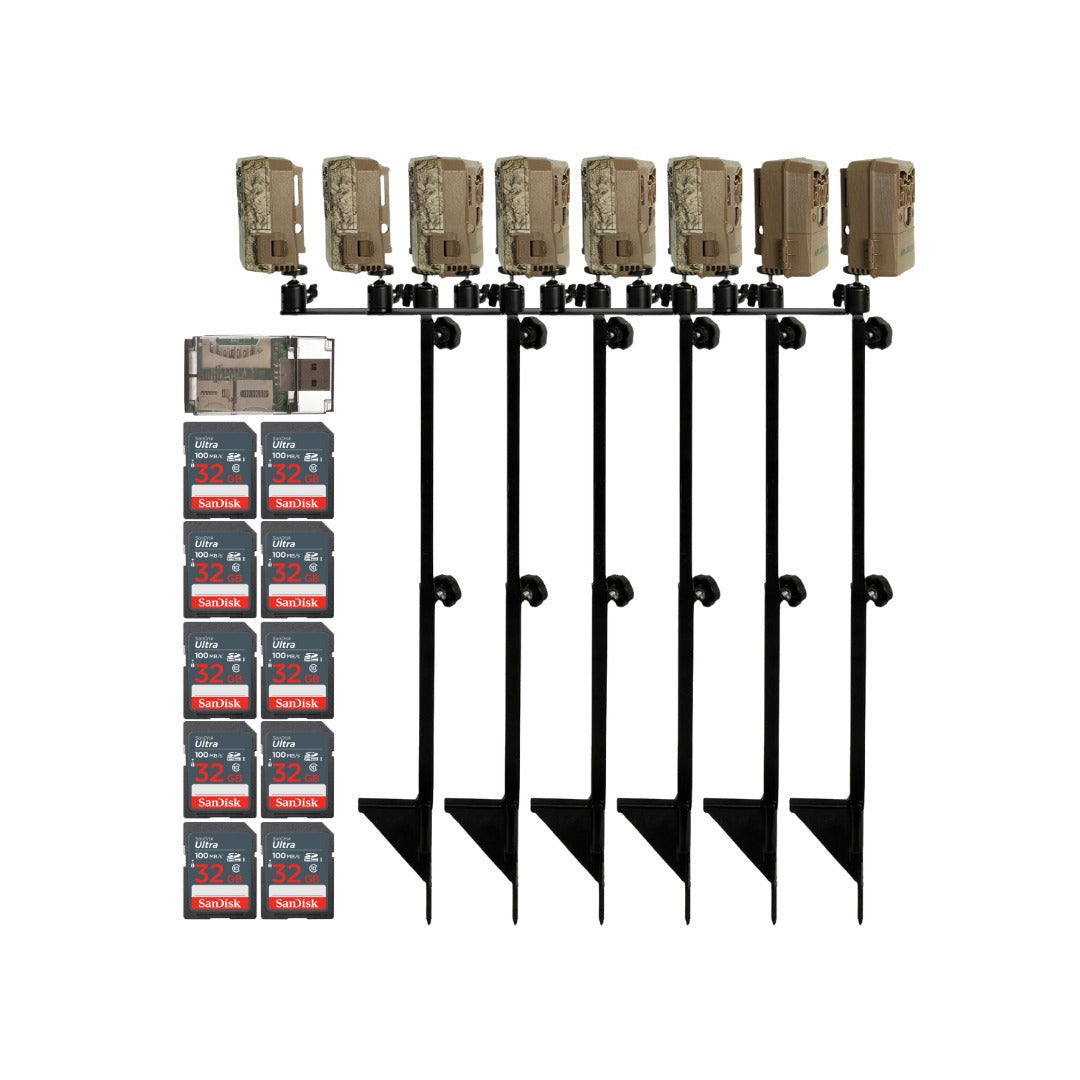 Muddy Dual Camera Ground Mount with Threaded Receiver (Black, 6-Pack) with 12 x Memory Card Bundle