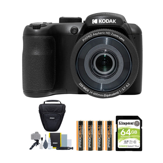 Kodak PIXPRO AZ255 Astro Zoom 16MP Digital Camera (Black) with 64GB Memory Card and Accessory Bundle