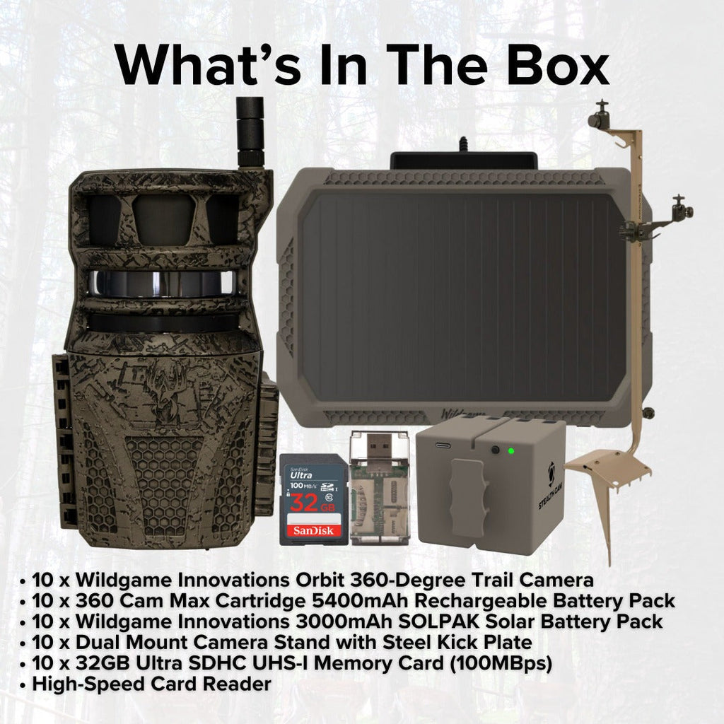 Wildgame Innovations Orbit 360-Degree Trail Camera with 36MP Image and 1080p Video (10-Pack) Bundle