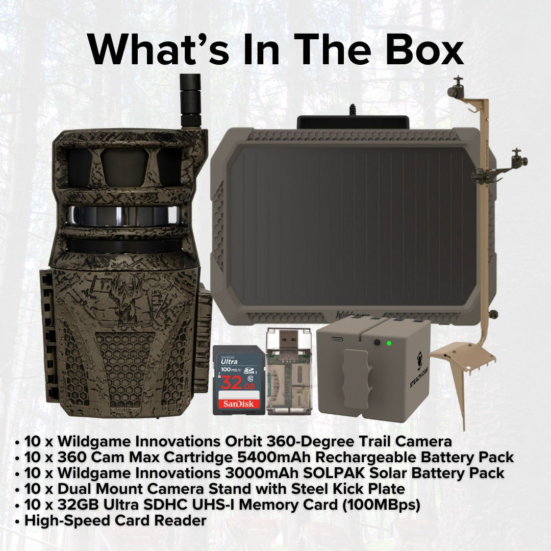 Wildgame Innovations Orbit 360-Degree Trail Camera with 36MP Image and 1080p Video (10-Pack) Bundle