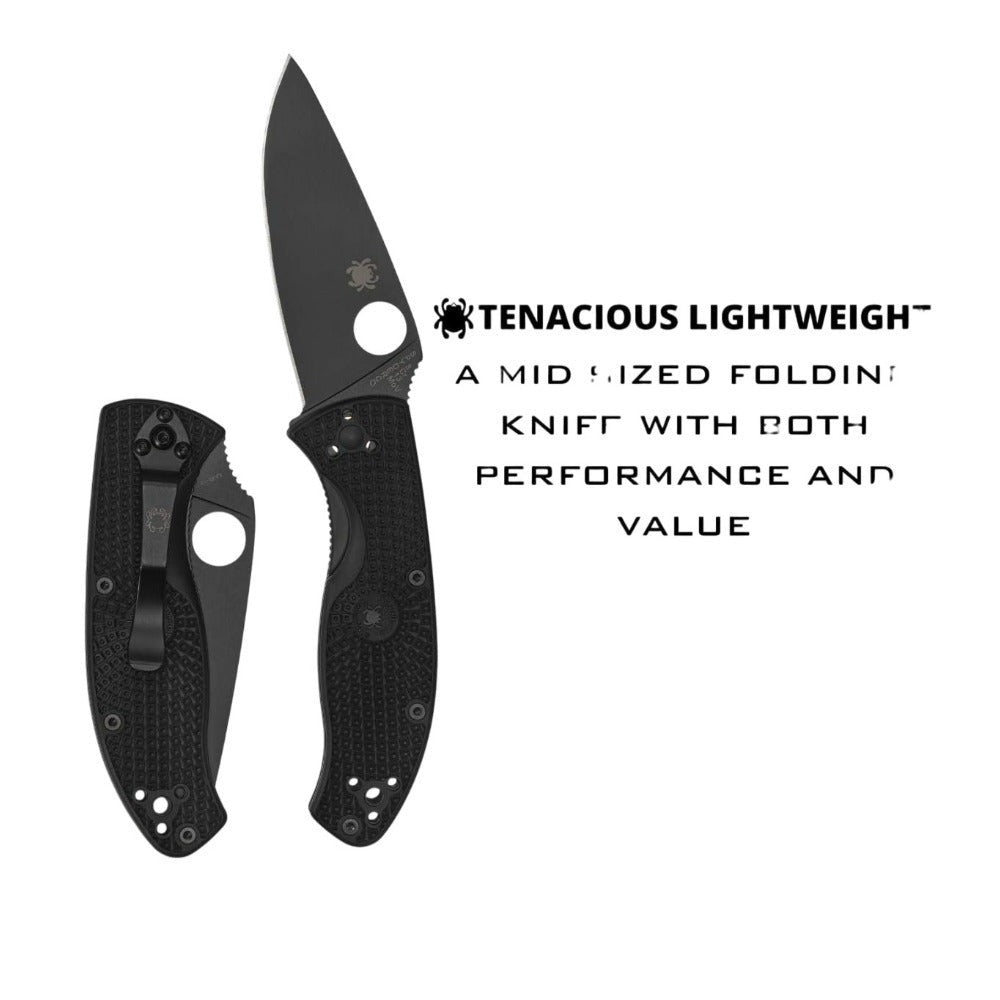 Spyderco Tenacious Lightweight Black Folding Knife with PlainEdge 8Cr13MoV Blade