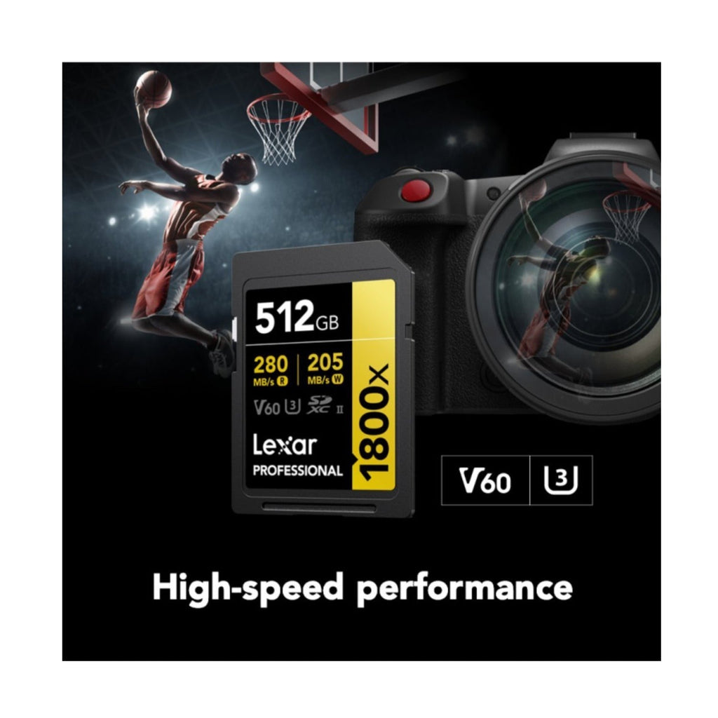 Lexar 512GB Professional 1800x UHS-II SDXC Memory Card (GOLD Series)