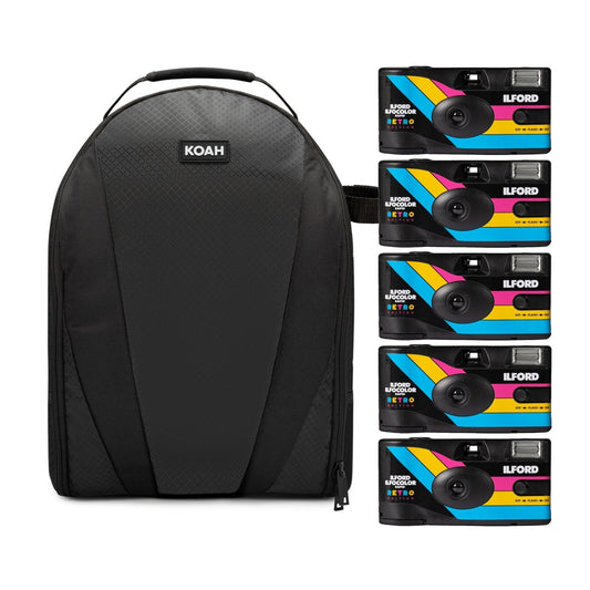 Ilford Ilfocolor Rapid Retro Single Use Camera with 31mm Optical Lens (Black, 5-Pack) Bundle