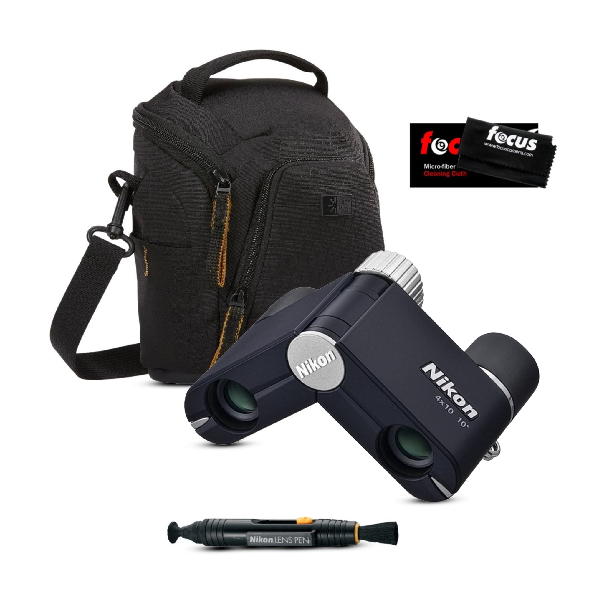 Nikon 4x10D CF Pocket Binoculars (Dark Navy) with Bag and Accessories Bundle
