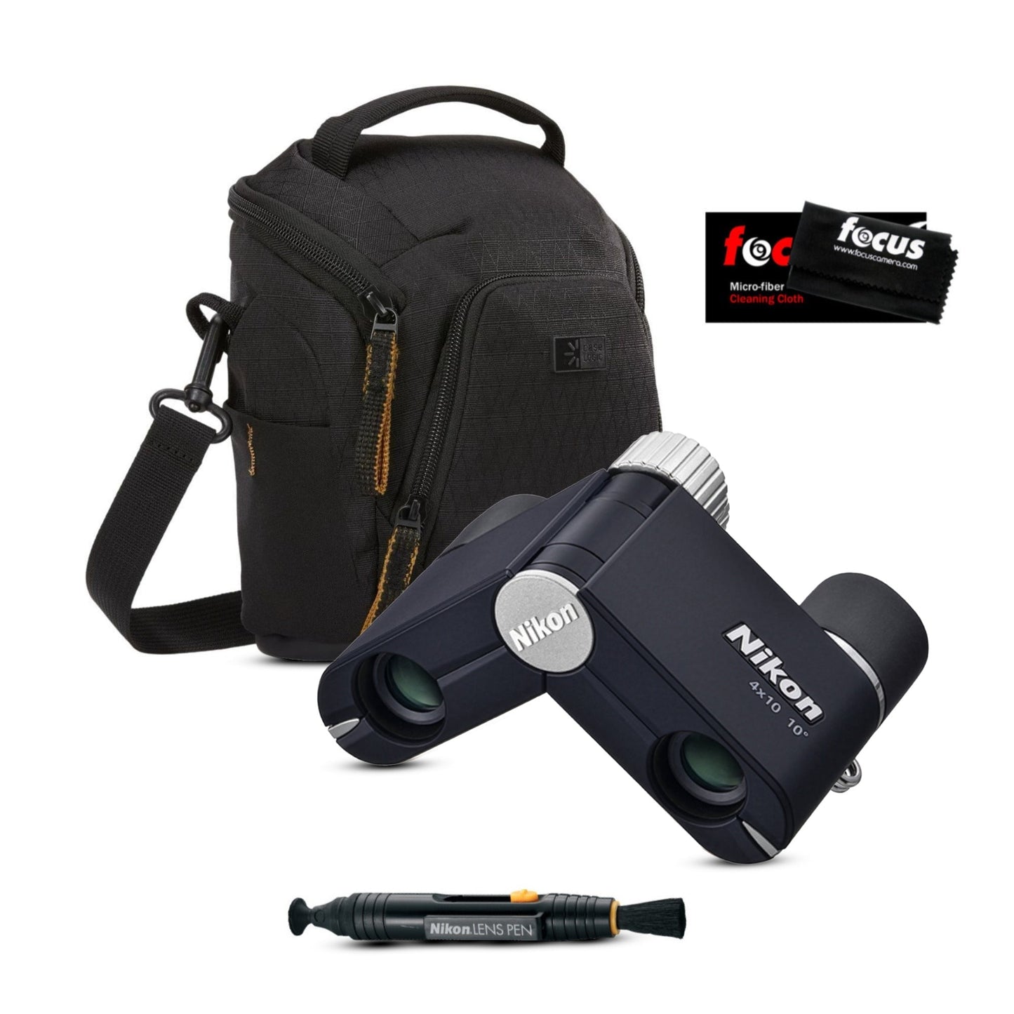 Nikon 4x10D CF Pocket Binoculars (Dark Navy) with Bag and Accessories Bundle