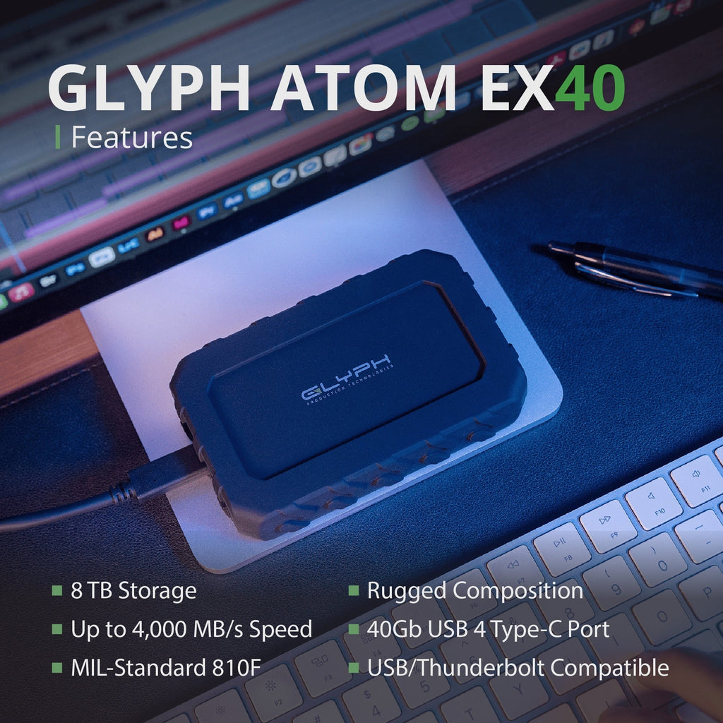 Glyph Atom EX40 High-Intensity 8TB Portable NVMe SSD with USB-C 4 Port (Black)