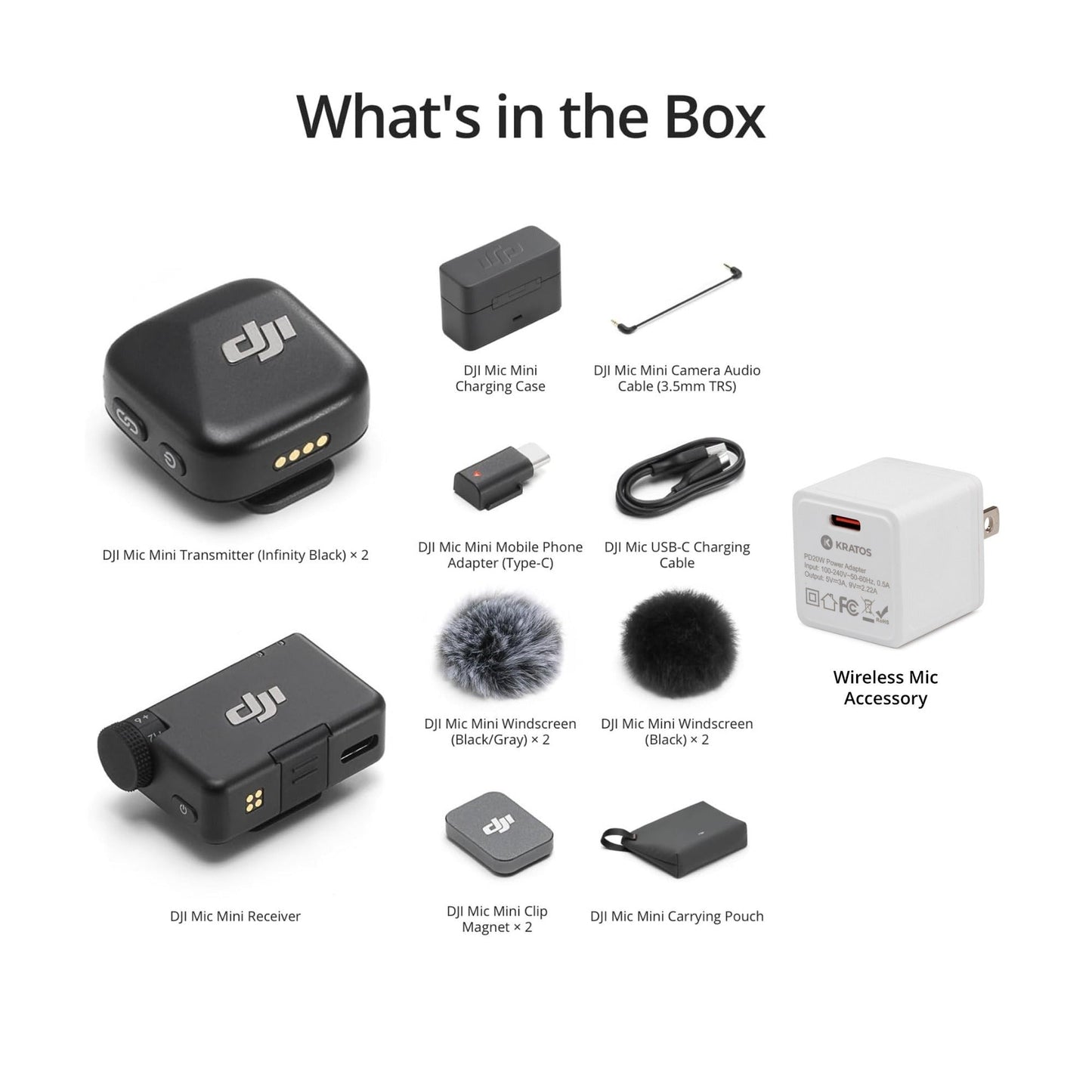 DJI Mic Mini (2 TX + 1 RX + Charging Case) with Wireless Mic Accessory Bundle
