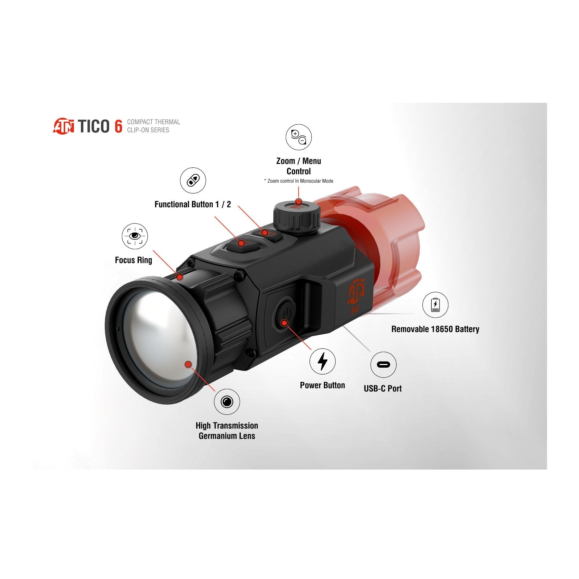 ATN TICO 6 Advanced Thermal Clip-on System 640x512 Sensor (50mm)