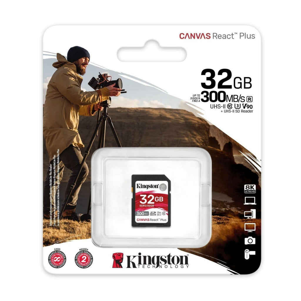 Kingston Canvas React Plus 32GB U3 V90 SD Memory Card (10-Pack) with Card Reader