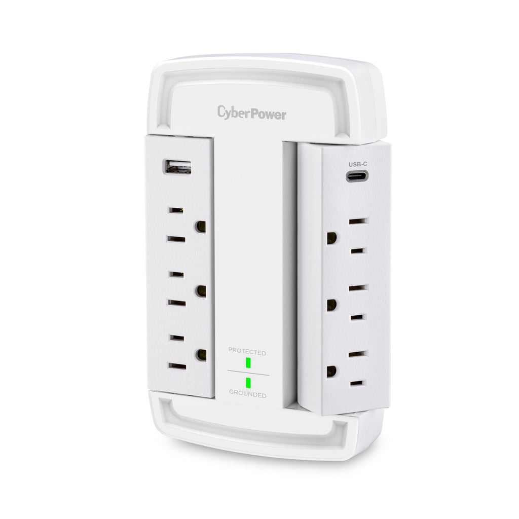 CyberPower CSP6WSUC 2400J Surge Protector with 6 Swivel Outlets & 2 USB Charging Ports