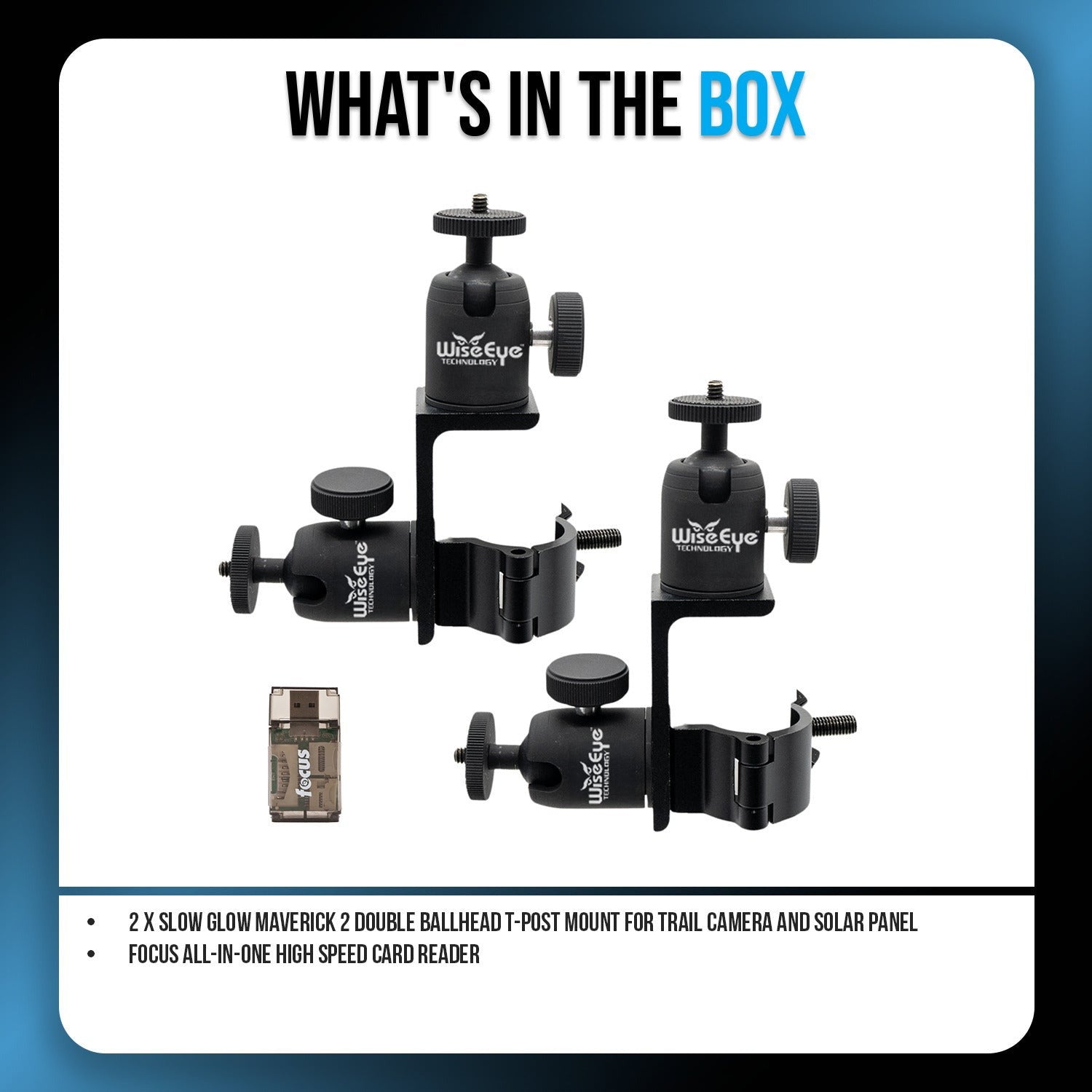 Slow Glow Maverick 2 Double Ballhead T-Post Mount and Card Reader Bundle