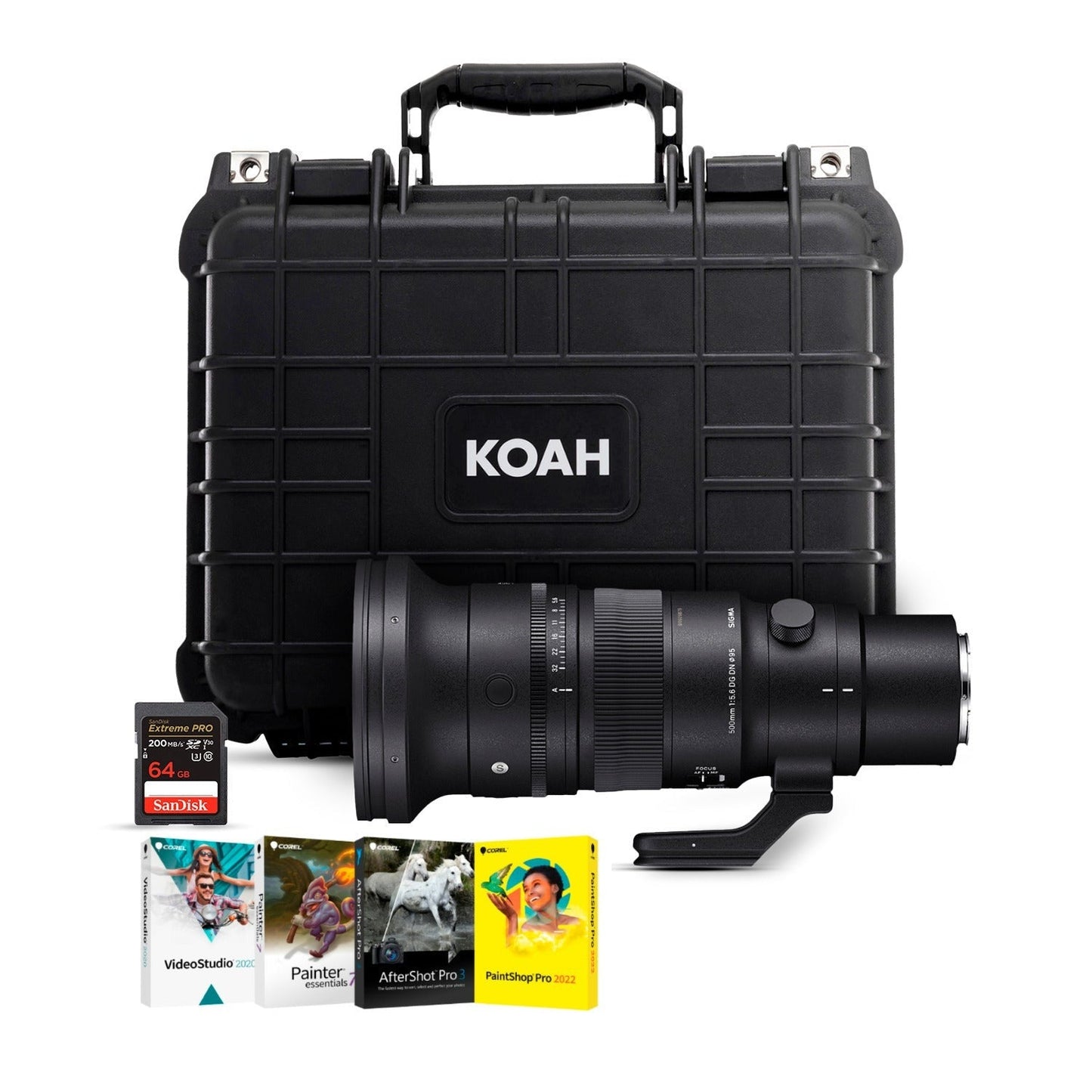 Sigma 500MM f5.6 Dg Dg OS Sports Lens With Corel Software, Sandisk 65GB Memory Card and Hard Case