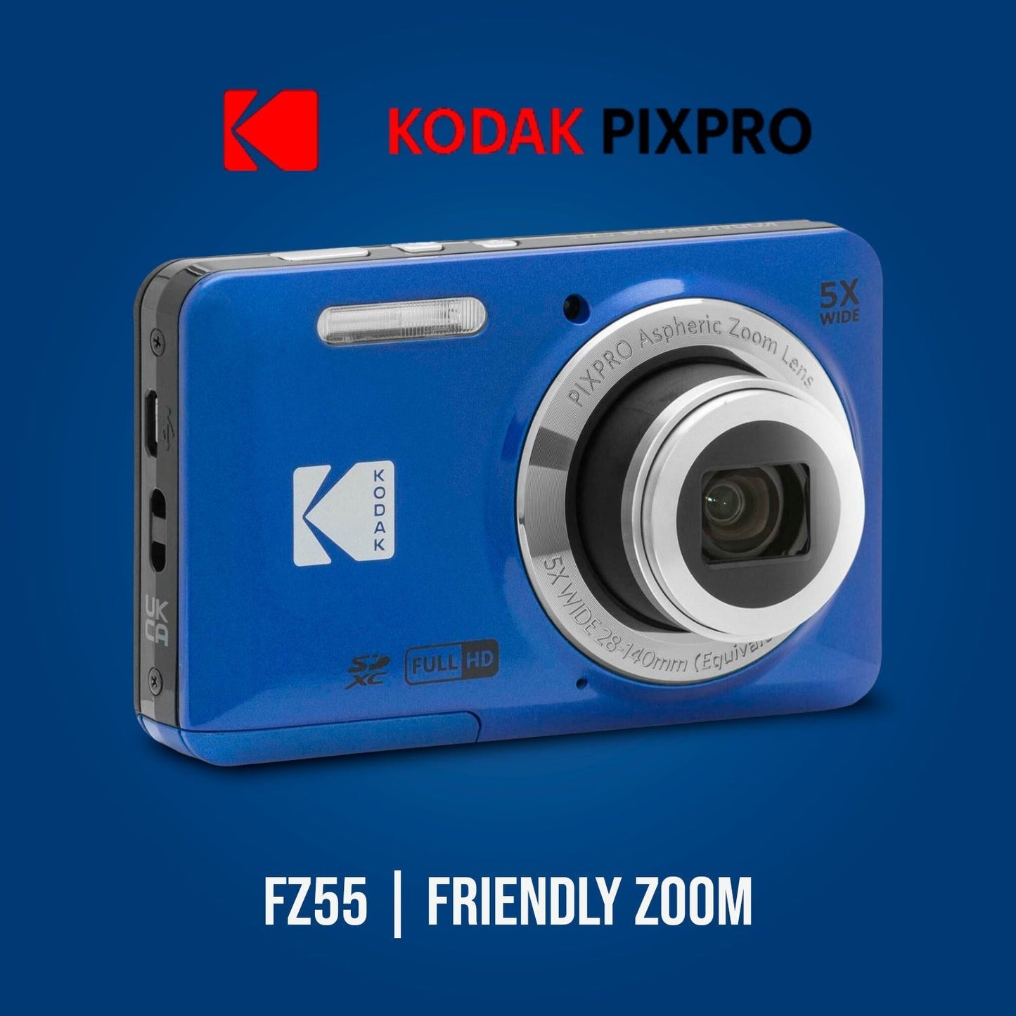 Kodak PIXPRO Friendly Zoom FZ55 Digital Camera (Blue) Bundle