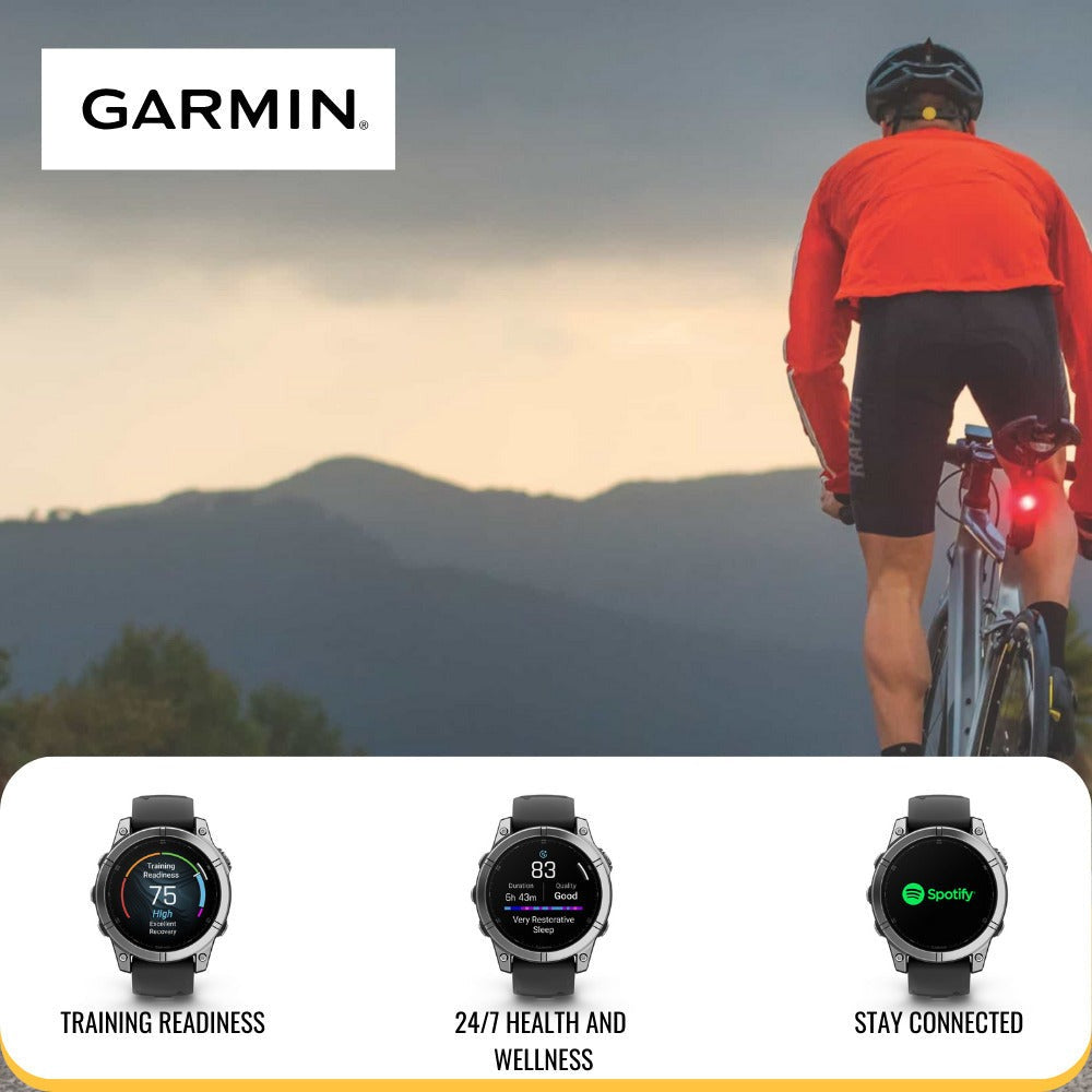 Garmin Fenix E 47mm AMOLED GPS Smartwatch (Slate Steel and Black) with Portable Charger Stand Bundle