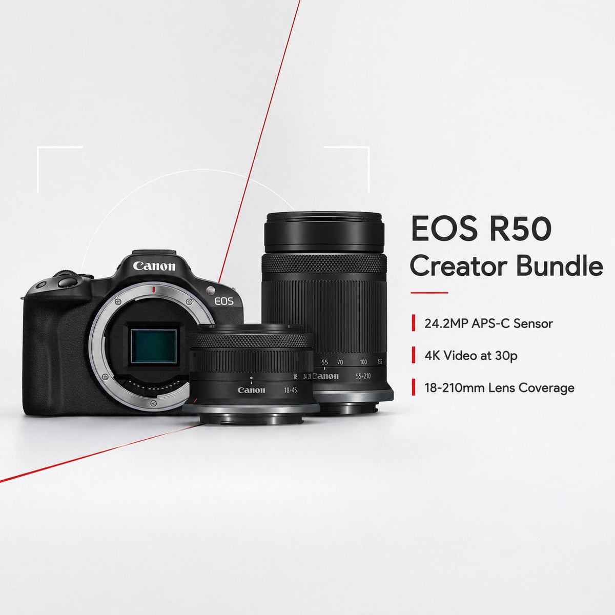 Canon EOS R50 Mirrorless Camera with 18-45mm and 55-210mm Lenses Bundle