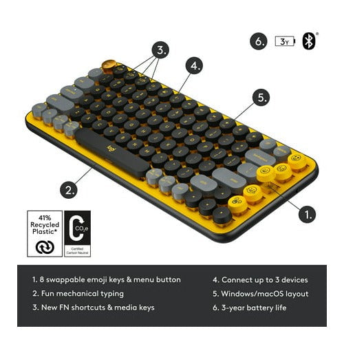 Logitech POP Keys Wireless Mechanical Keyboard with Emoji Keys - Blast Yellow