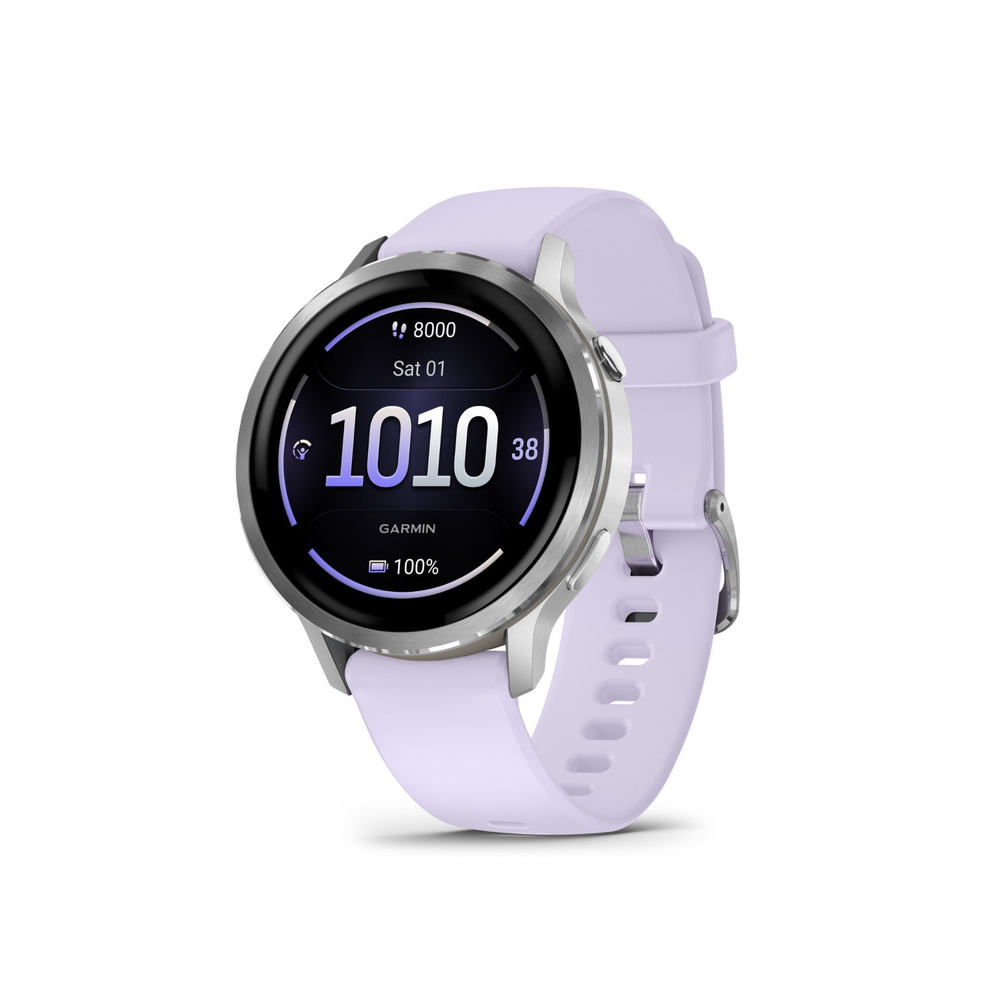 Garmin Venu 4 41mm AMOLED (Silver/Periwinkle) GPS Smartwatch with Earbuds Bundle