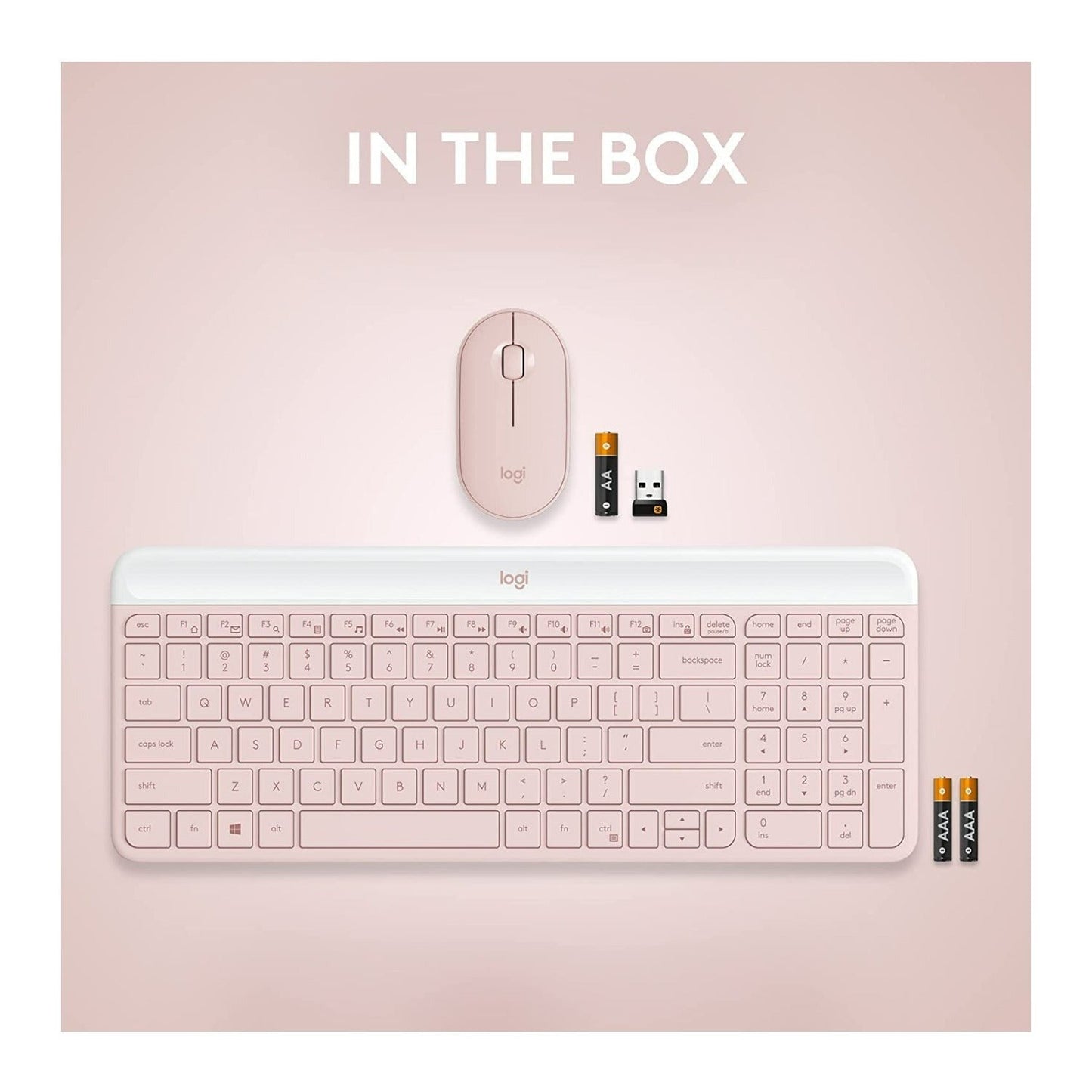 Logitech MK470 Slim Wireless Keyboard and Mouse Combo with Modern Compact Layout (Rose)