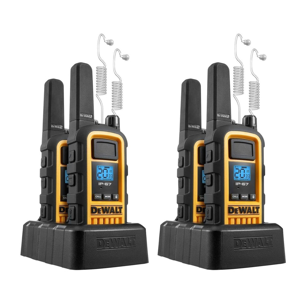 DEWALT FRS Walkie Talkies 4 Pack with Headsets, Long Range 2-Way Radios and IP67