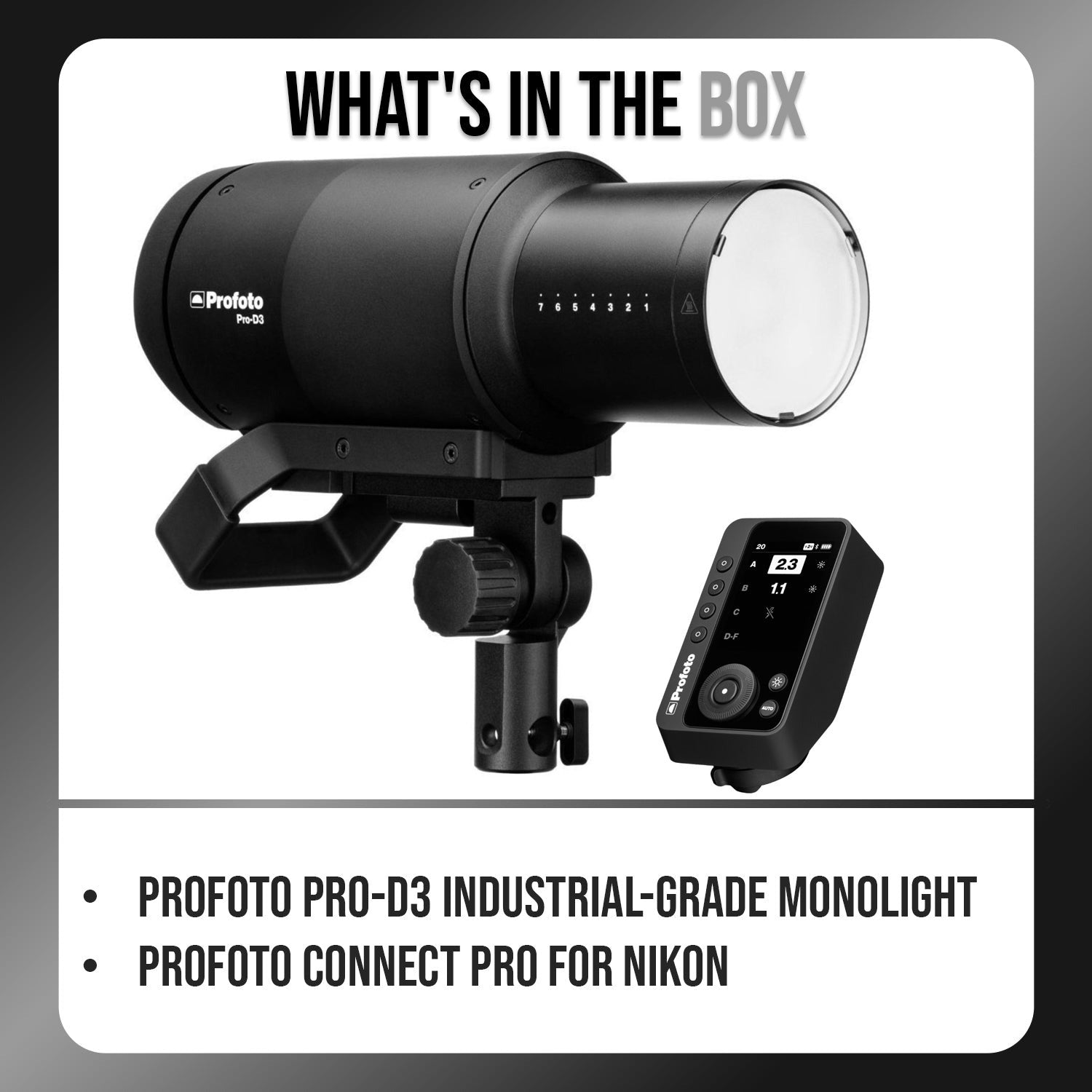 Profoto Pro-D3 Industrial-Grade Monolight 750W Bundle with Connect Pro for Nikon
