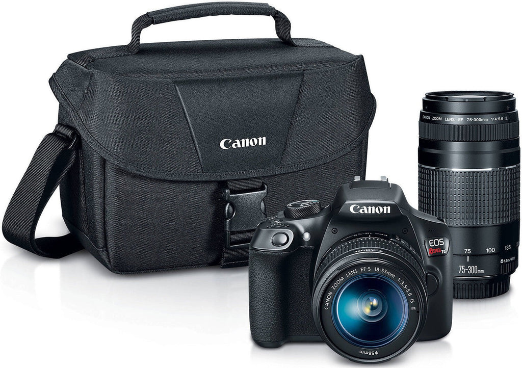 Canon EOS Rebel T6 DSLR Camera with 18-55mm and 75-300mm Lenses and Bag Bundle (Used)