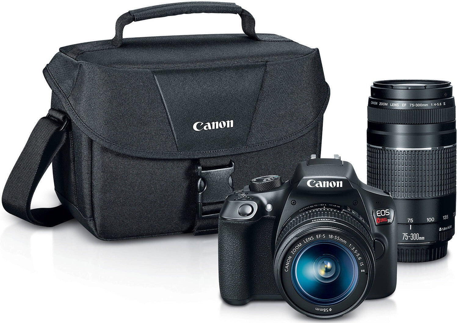 Canon EOS Rebel T6 DSLR Camera with 18-55mm and 75-300mm Lenses and Bag Bundle (Used)