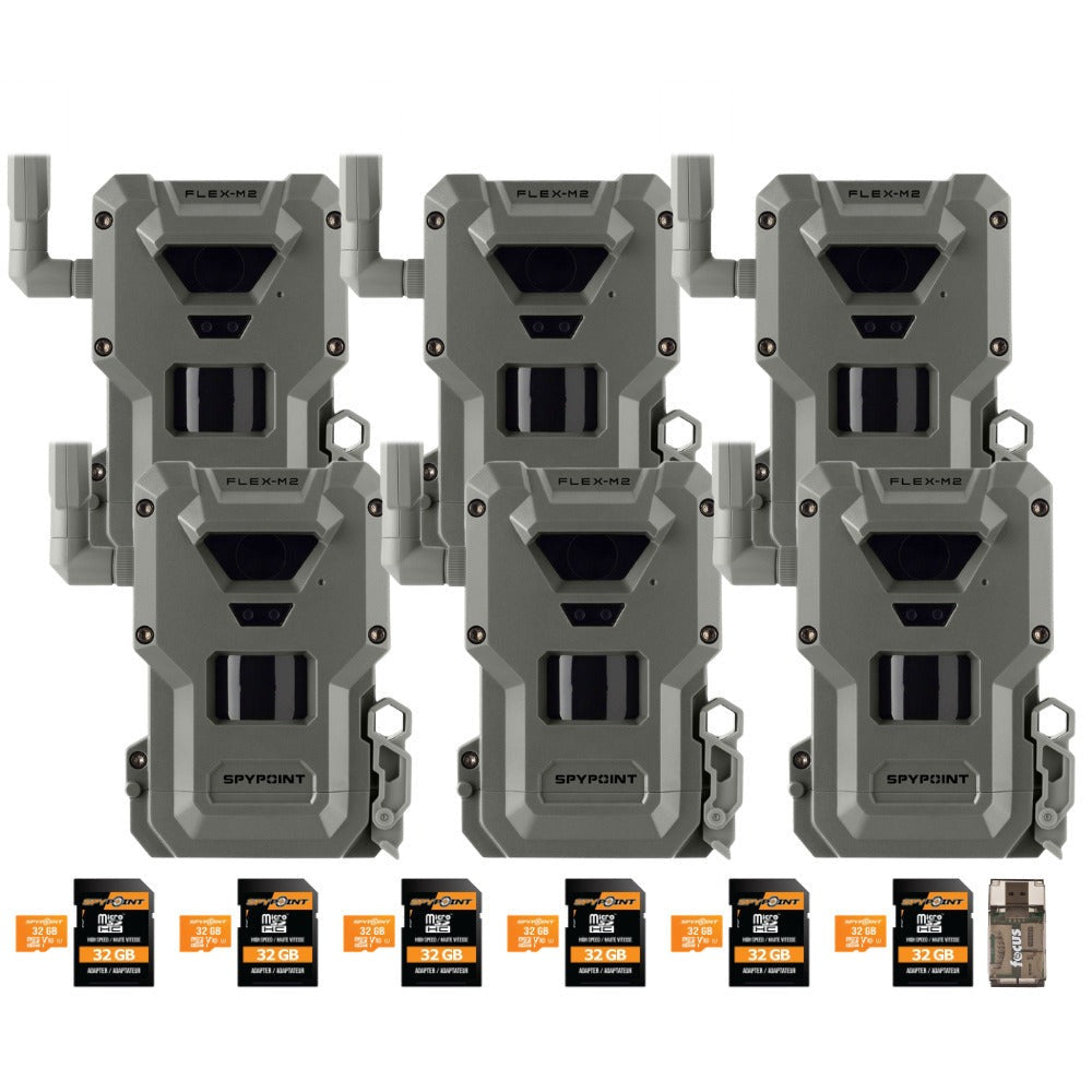 Spypoint FLEX-M2 Trail Camera (6-Pack) with Memory Card and Card Reader Bundle