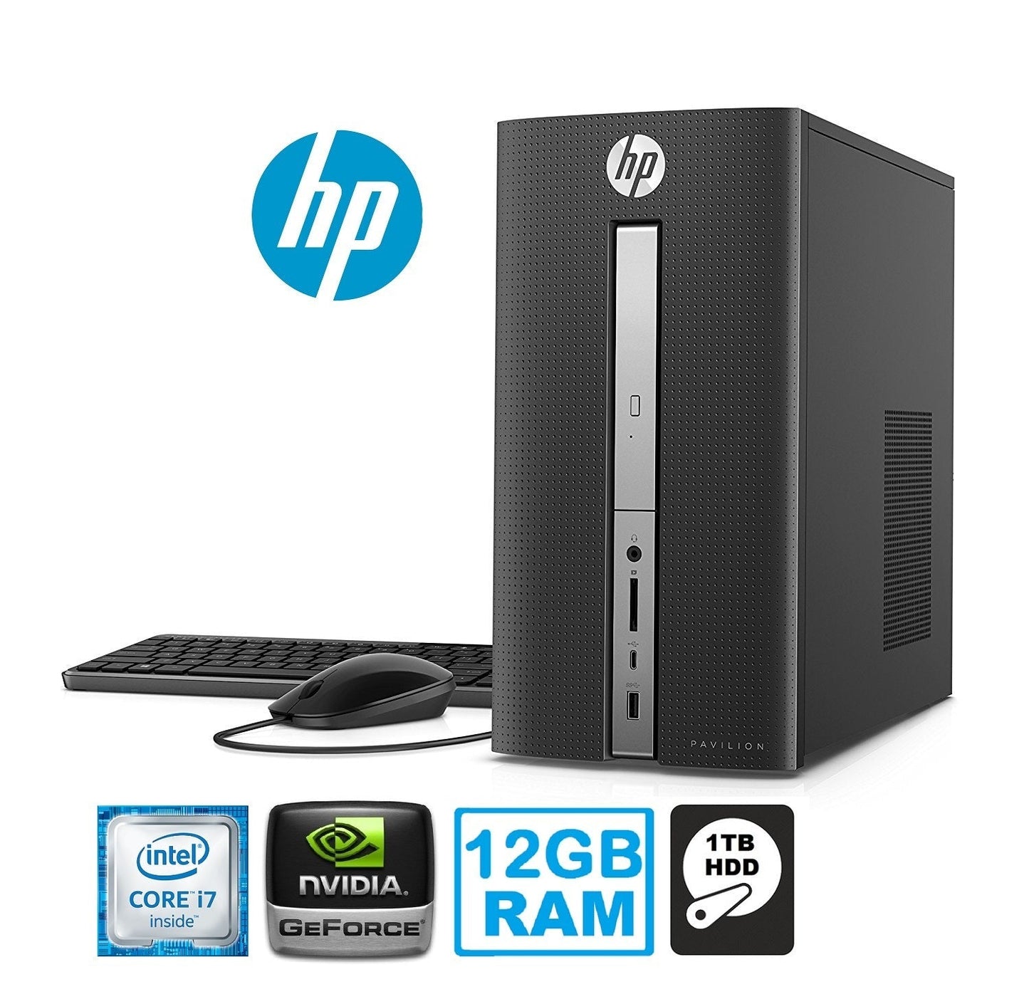HP Pavilion 570-p056 Desktop PC, Intel Core i7-7700, 12GB RAM, 1TB HDD (Certified Refurbished)