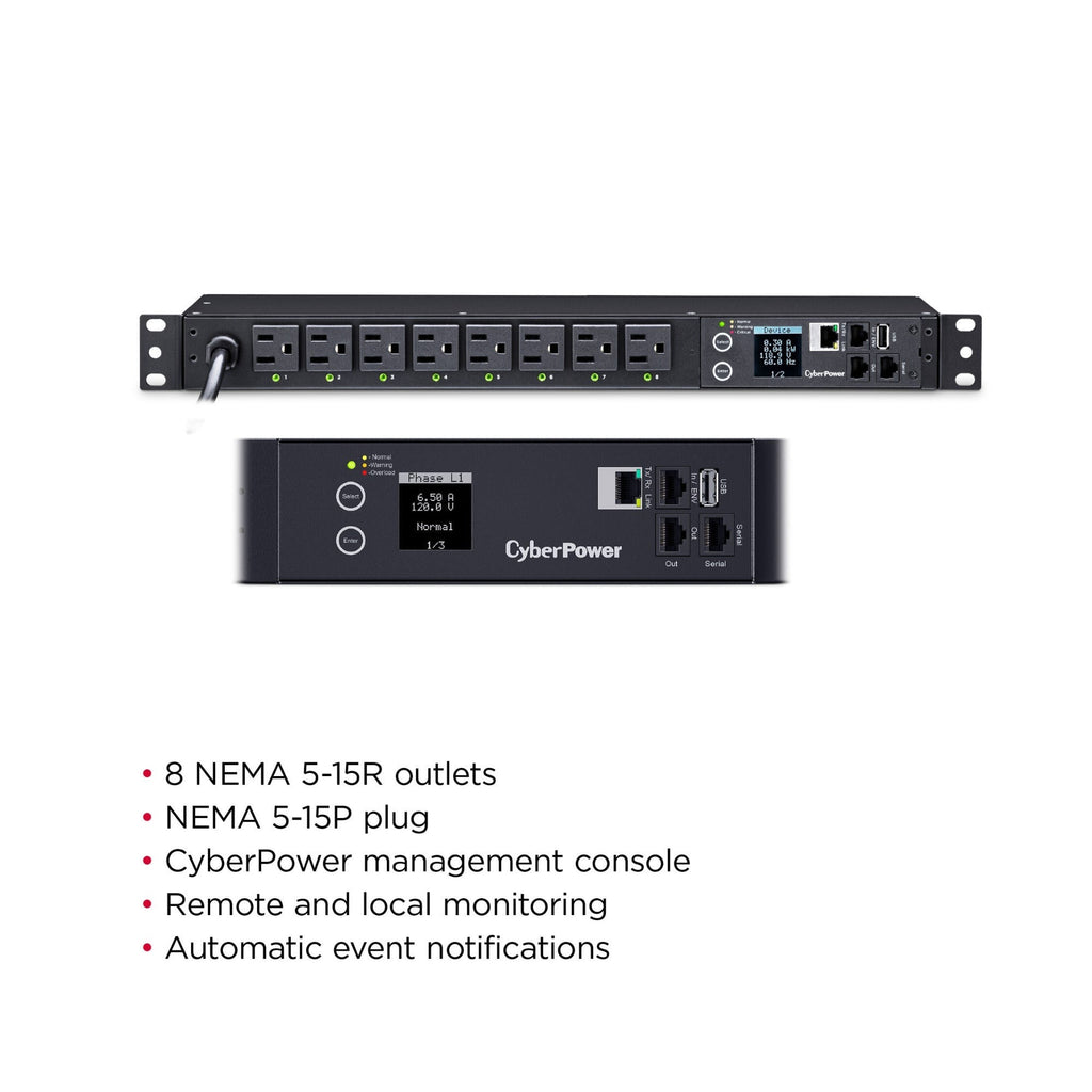 CyberPower PDU41001 Switched PDU (Derated to 12A), 8 Outlets, 1U Rackmount