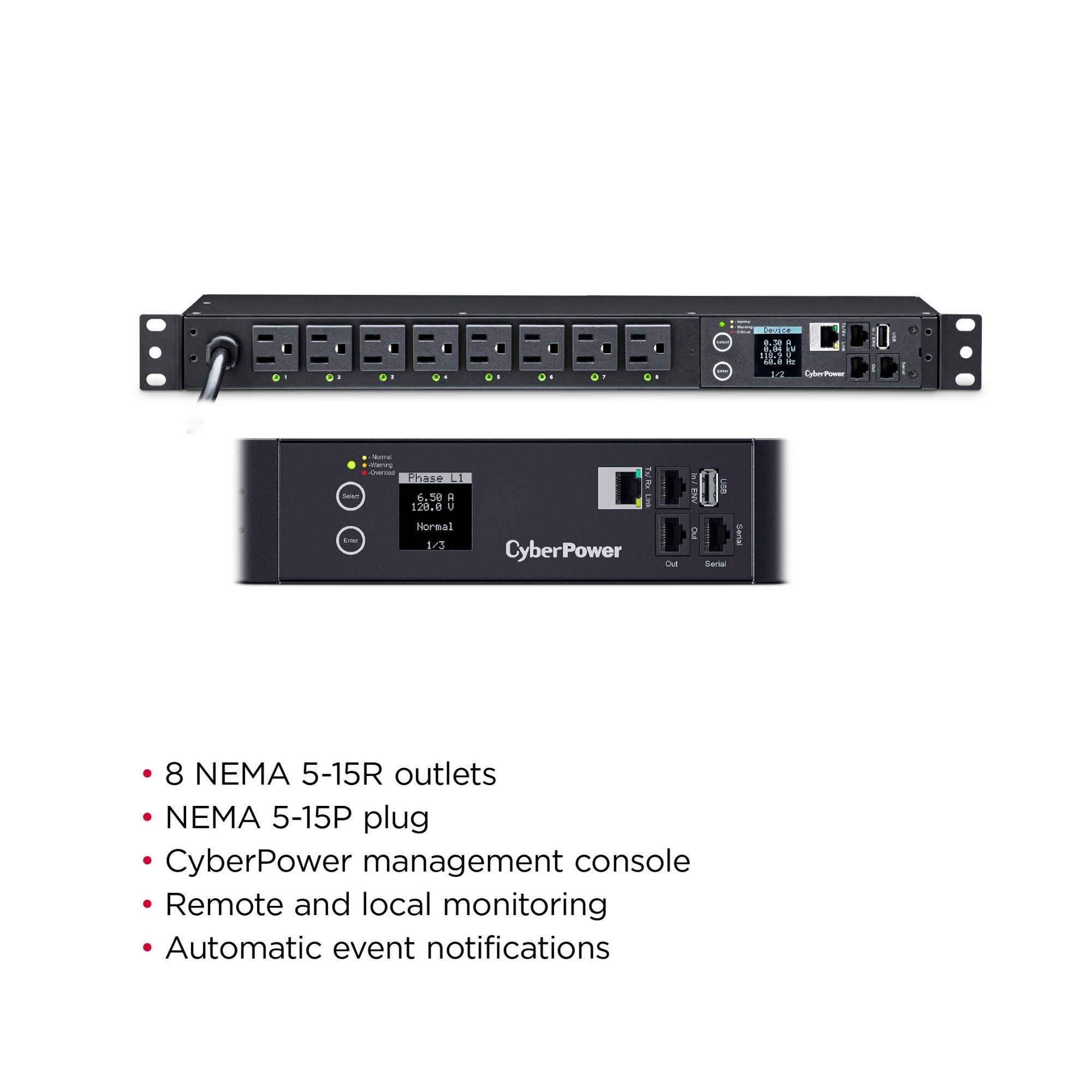 CyberPower PDU41001 Switched PDU (Derated to 12A), 8 Outlets, 1U Rackmount