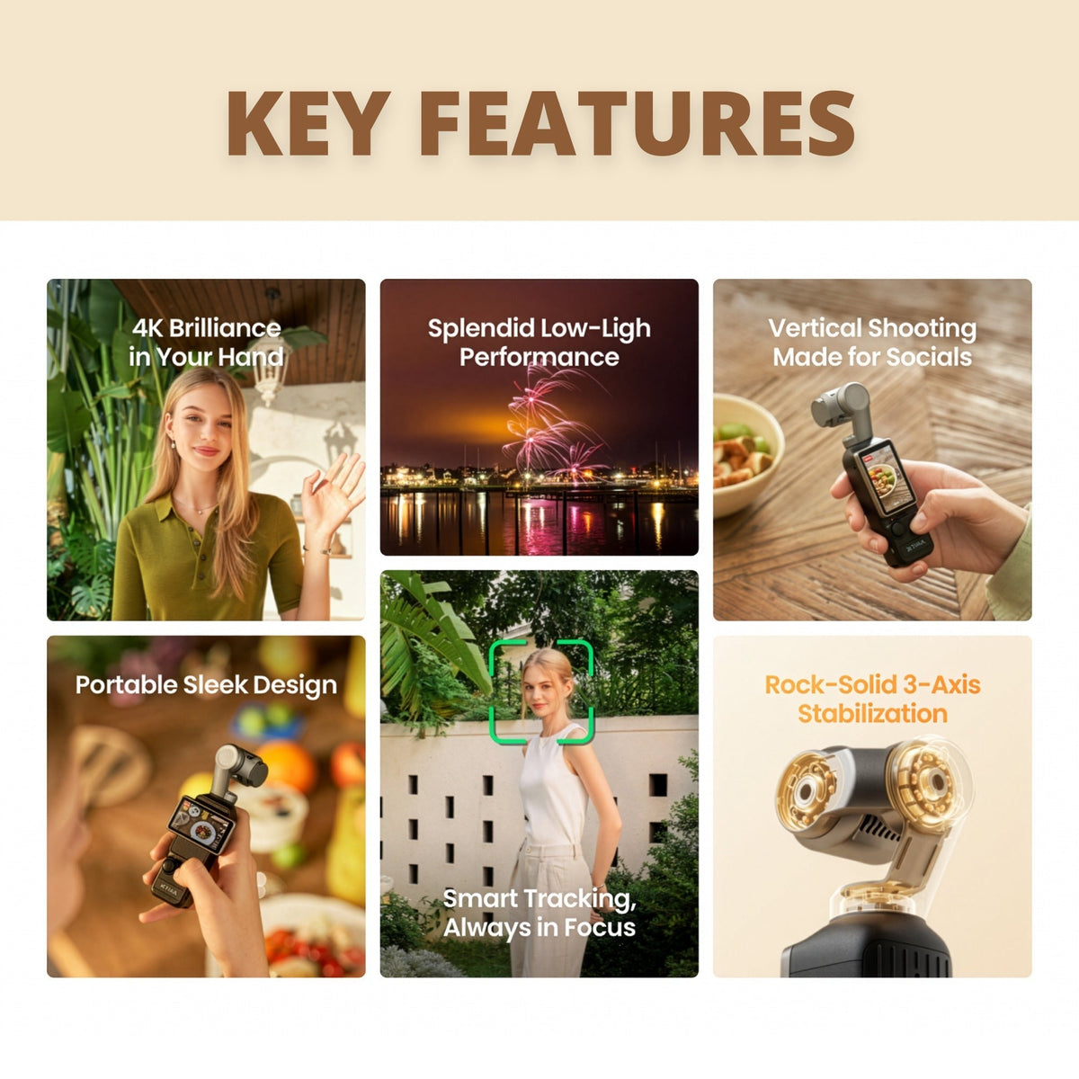 Xtra Muse Gimbal Action Camera with 4K/60fps Video Recording and Smart Tracking
