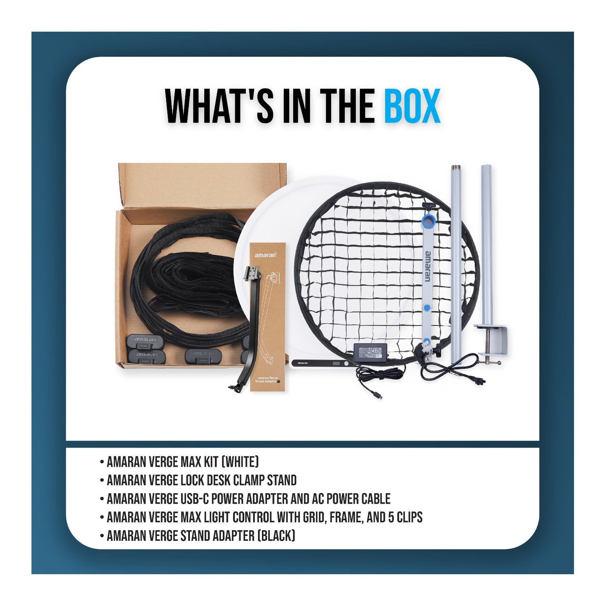 Amaran Verge Max Kit-White (US) Bundle with Max Light Control Grid and Adapter