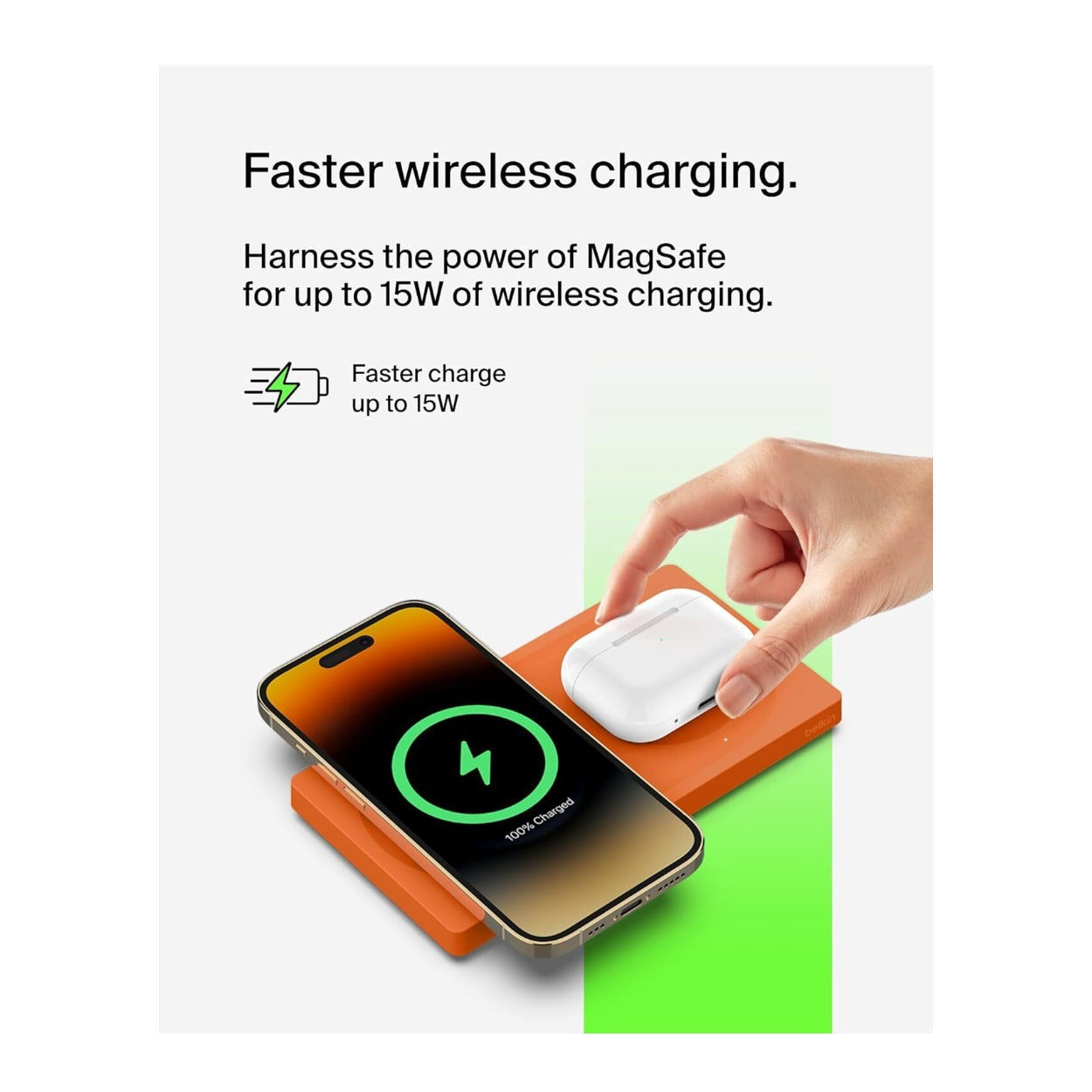Belkin 2-in-1 MagSafe Wireless Charging Pad with Qi2 15W (Orange)
