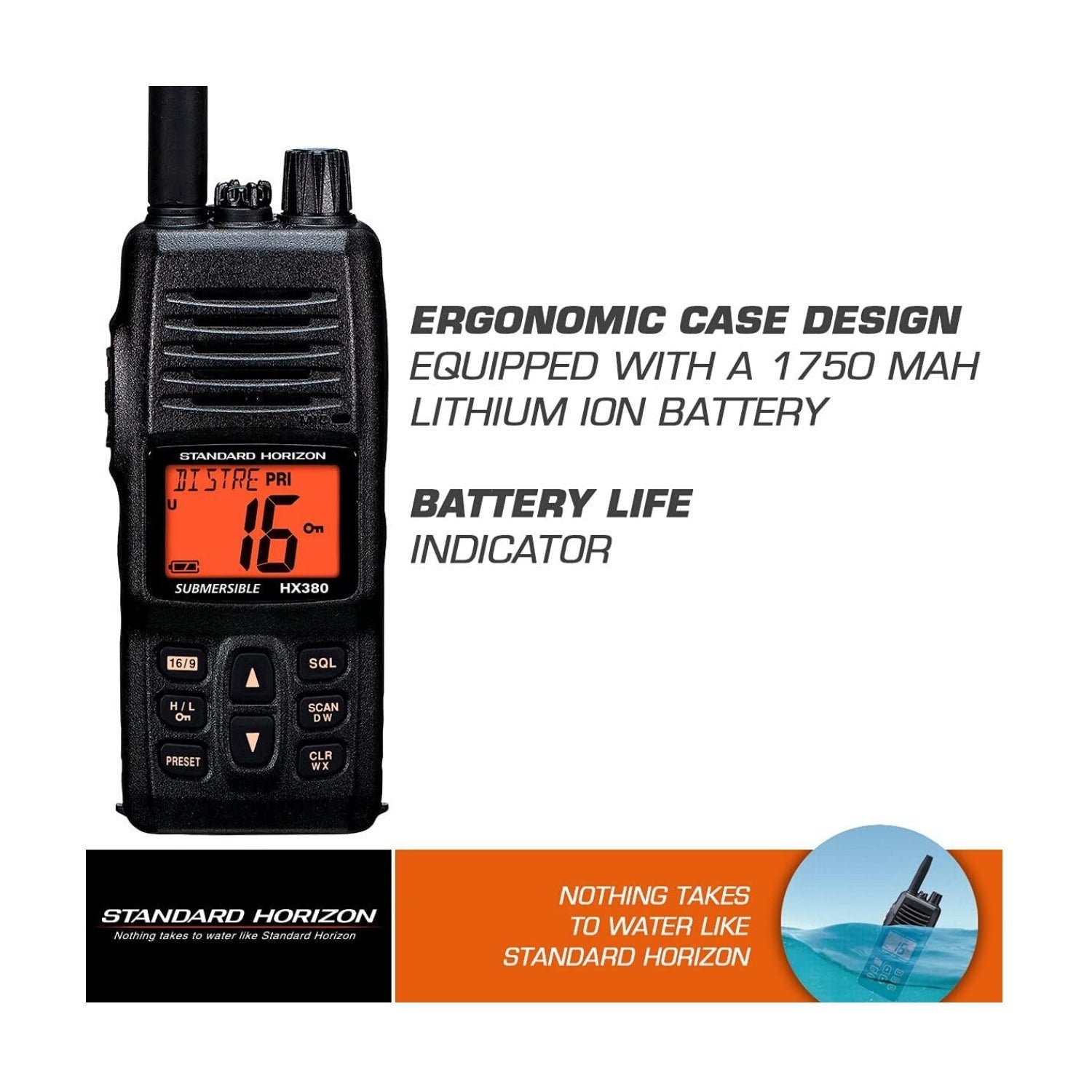 Standard Horizon HX380 1.5-Inch 5W Standard Handheld VHF Radio with LMR Channels