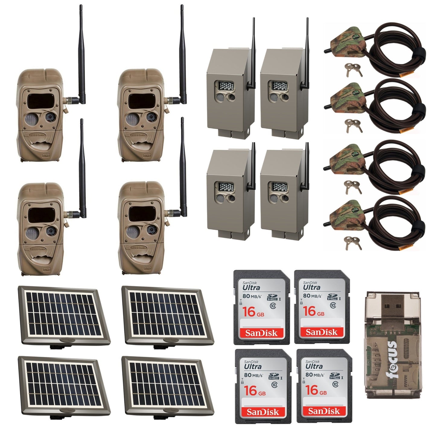 Cuddeback CuddeLink J-Series Trail Cameras 4-Pack with Power and Security Kits