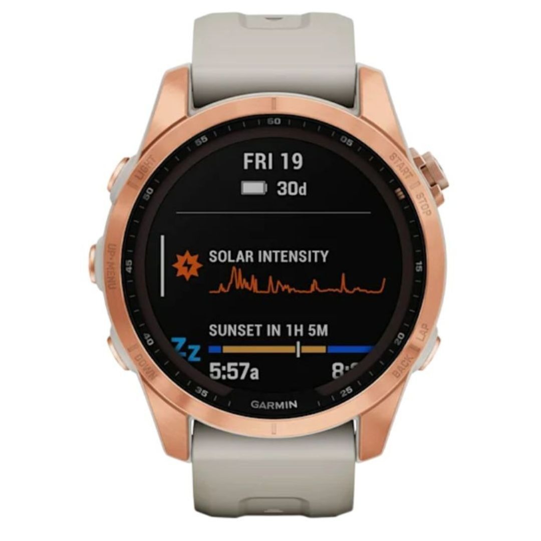 Garmin fenix 7S Solar, Rose Gold w/Light Sand Band