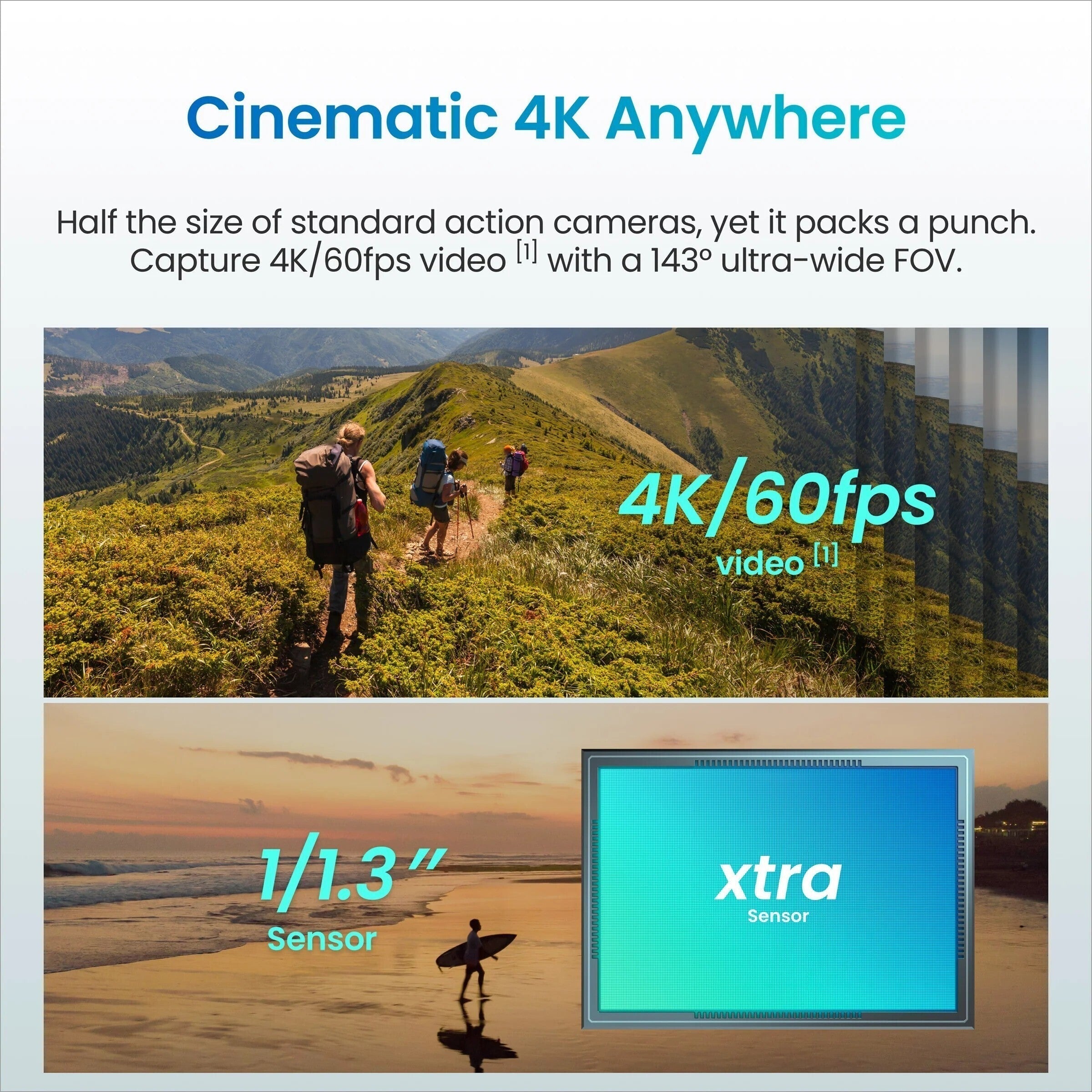 Xtra Atto 4K60 Action Camera Bundle with 128GB MicroSD and Folding Storage Case