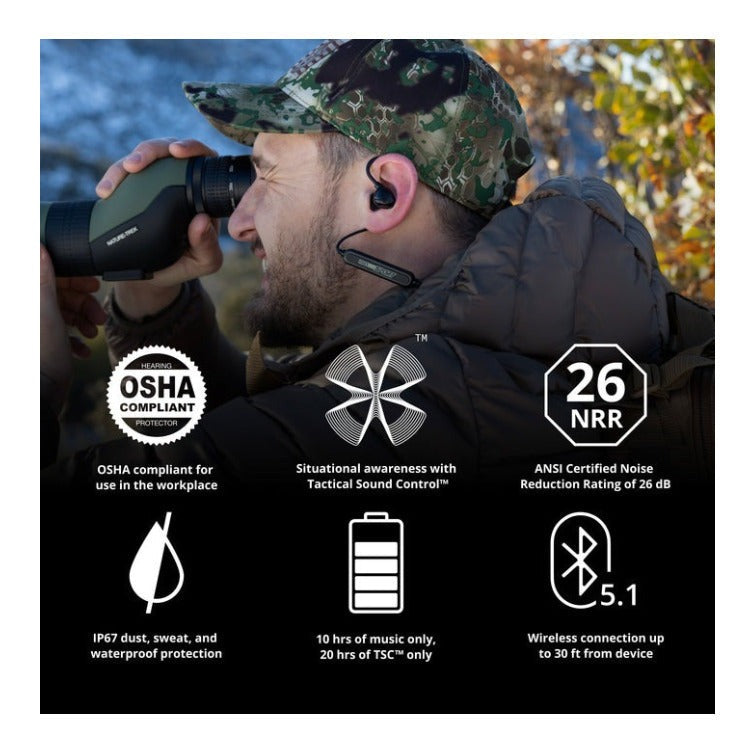 ADVANCE BT Tactical Earbuds with Bluetooth, 26 NRR, OD Green