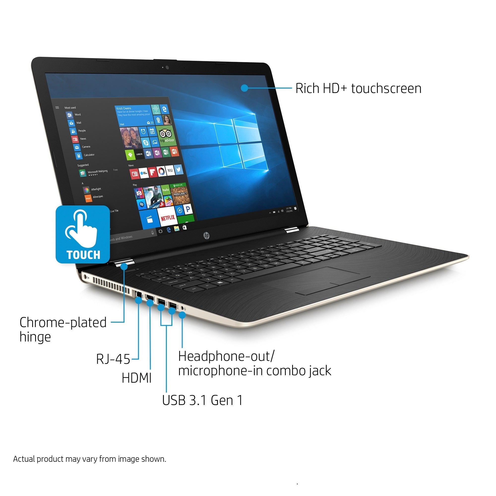 HP 17-bs021ds 17.3" HD+ Touchscreen Laptop, Intel Core i3-7100U, 2TB HDD, Gold (Refurbished)