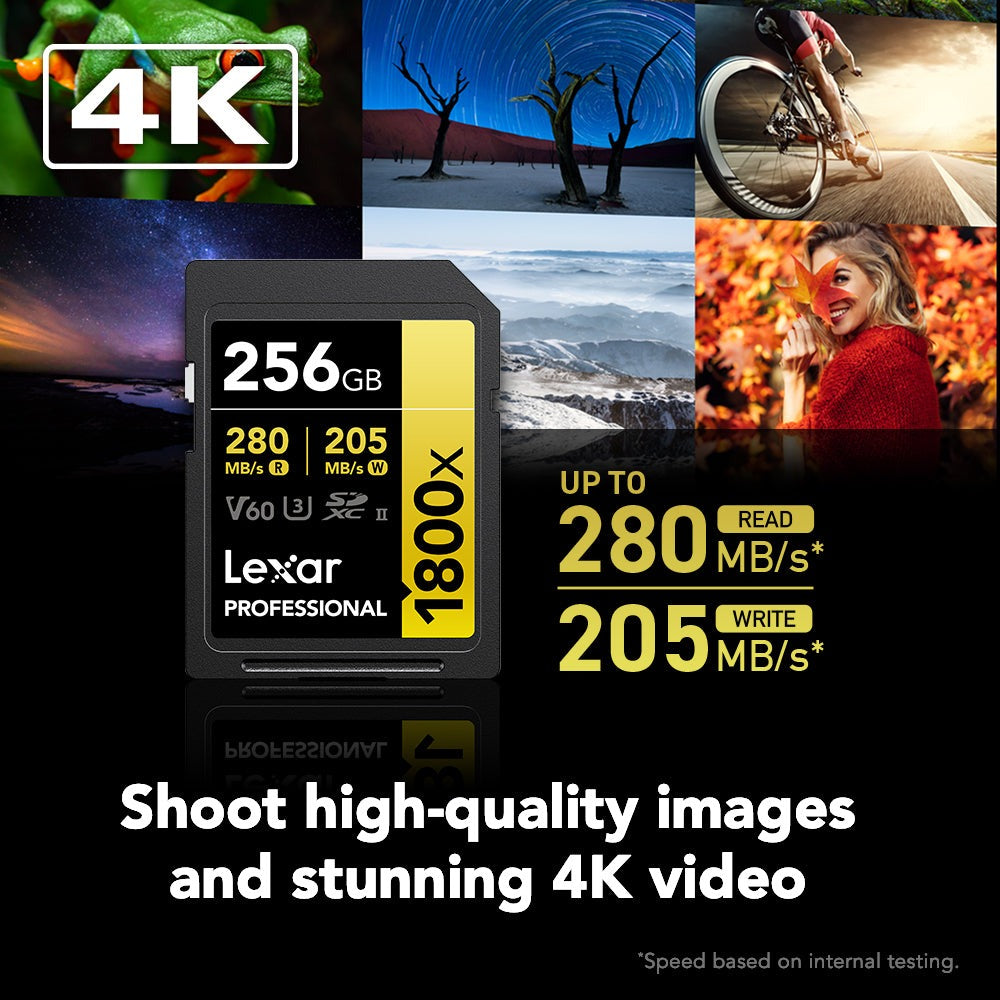 Lexar 256GB Professional 1800x UHS-II SDXC Memory Card (GOLD Series)